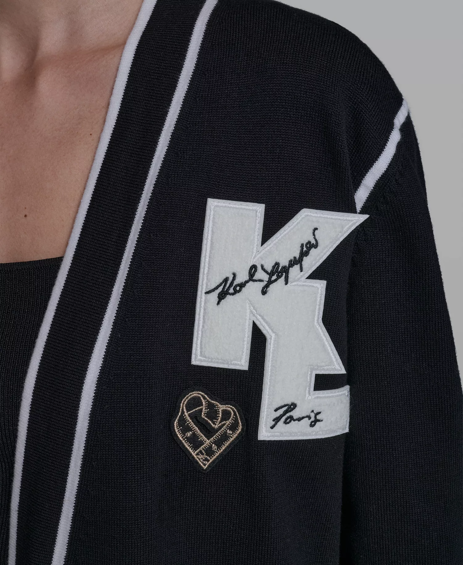 Women's Long-Sleeve Varsity Cardigan - Black - L