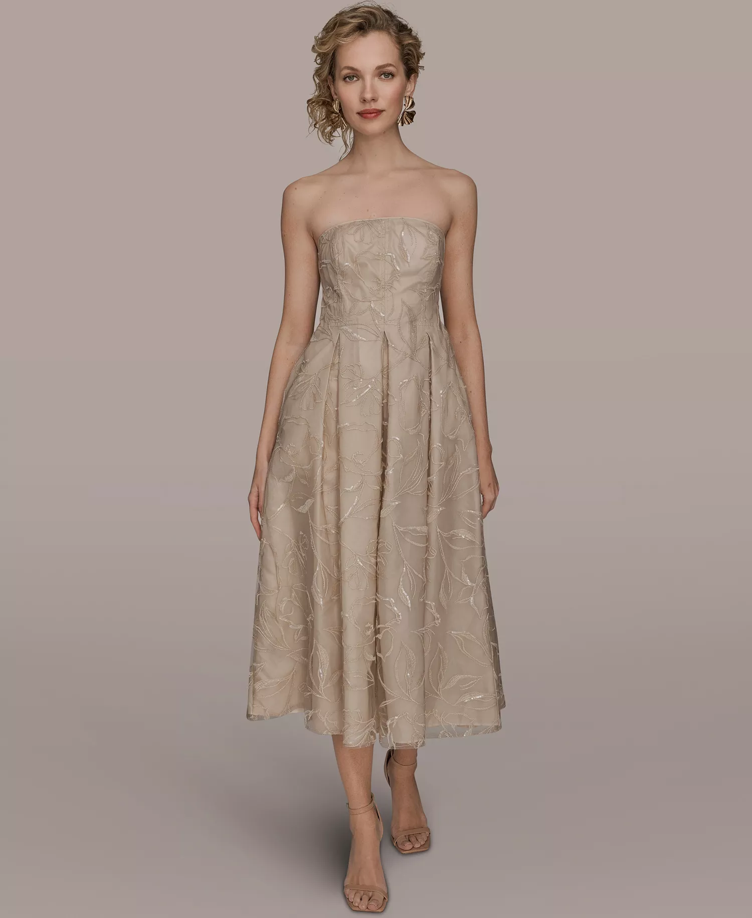 Women's Strapless Fit & Flare Midi Dress - Beige - 10