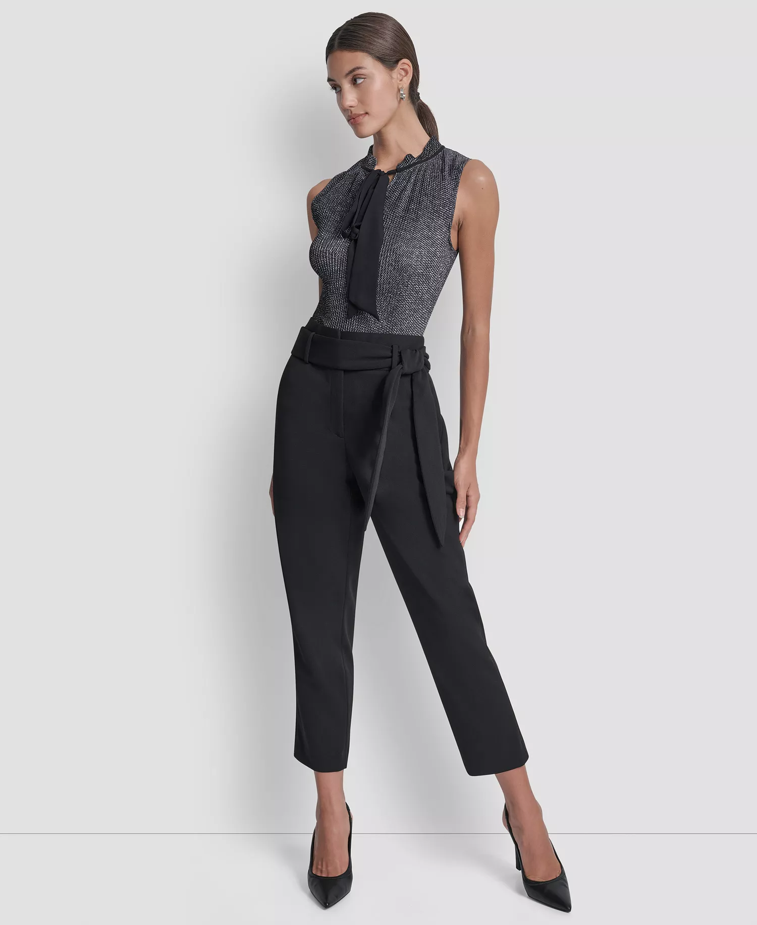 Women's Tie-Waist High-Rise Straight-Fit Pants  - Black - 0