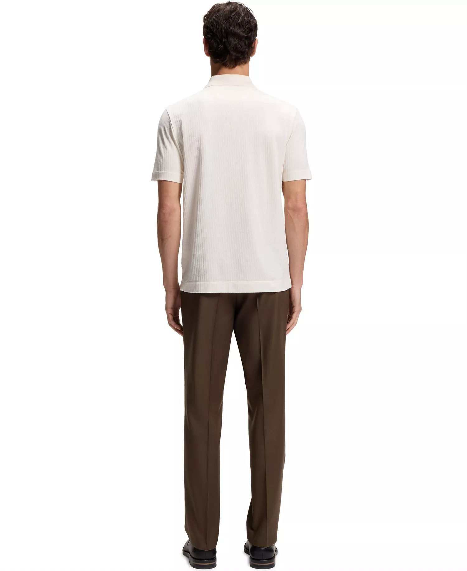 Men's Cotton Silk Zip-Neck Polo Shirt - Open White - L