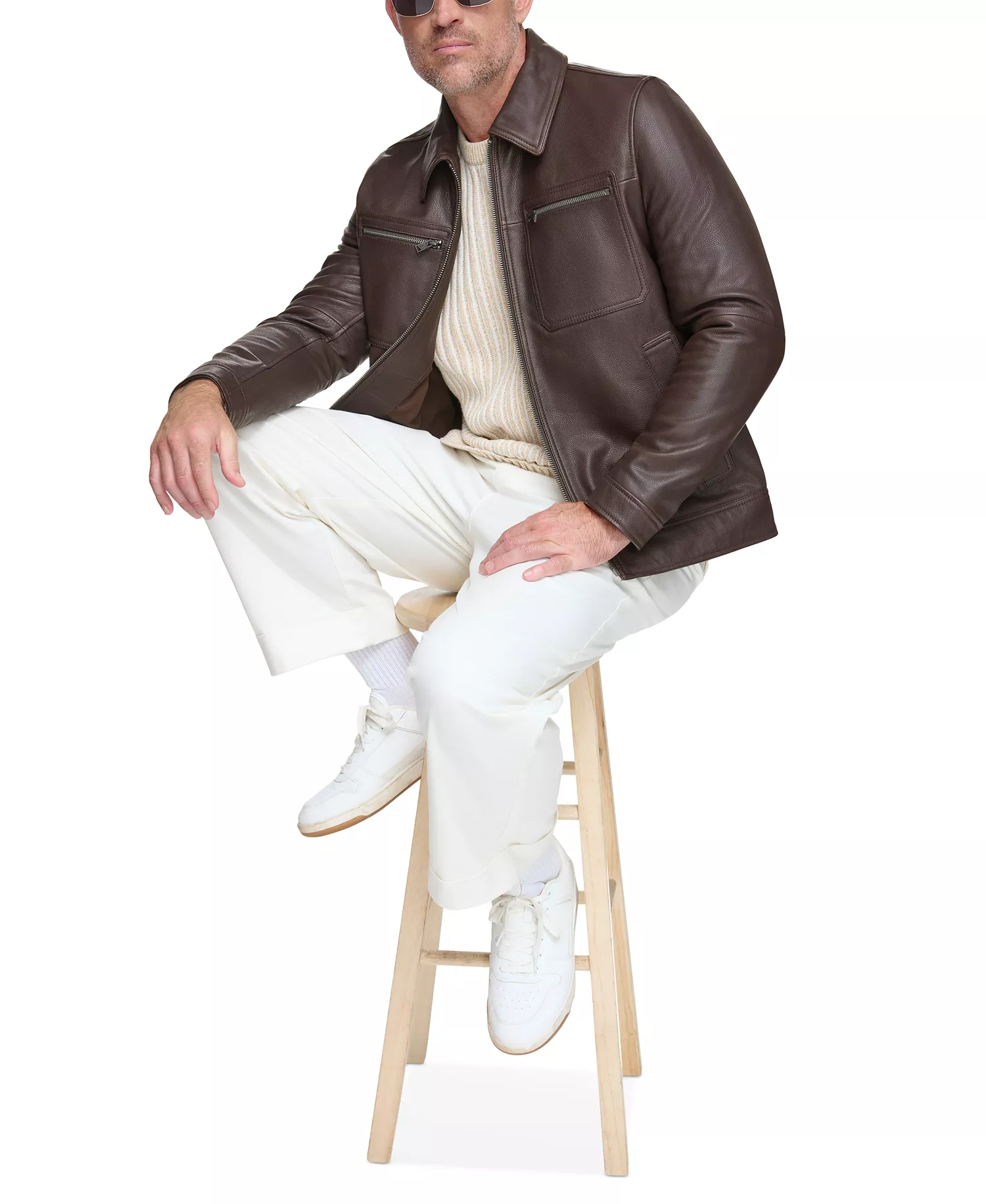 Men's Halen Pebbled Leather Trucker Jacket - Chocolate - M