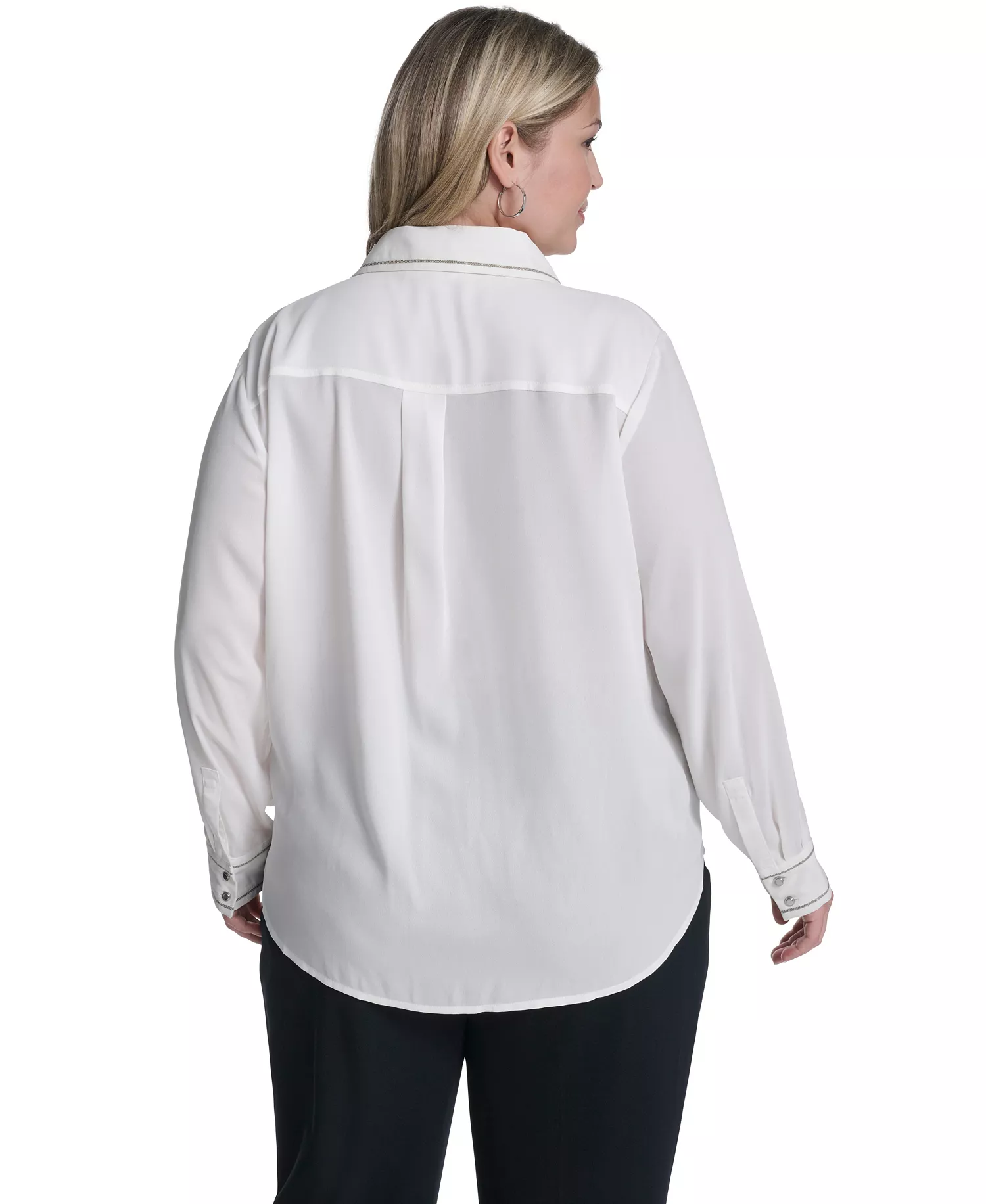 Plus Size Long-Sleeve Button-Down Top - Cream - 1X