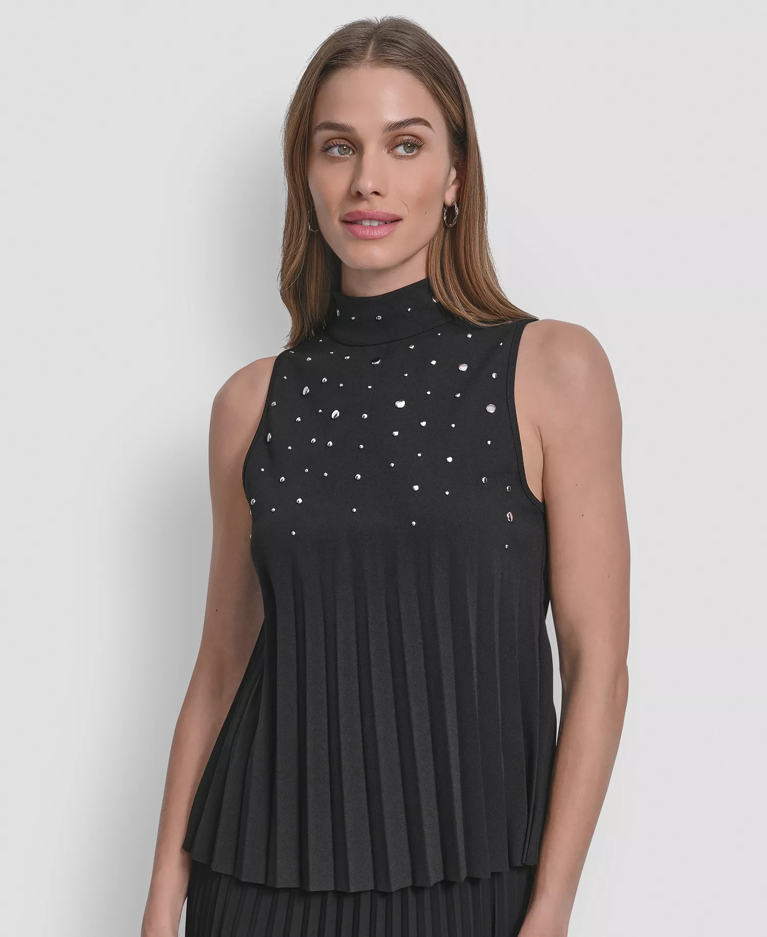 Women's Studded Mock Neck Top - Black - L