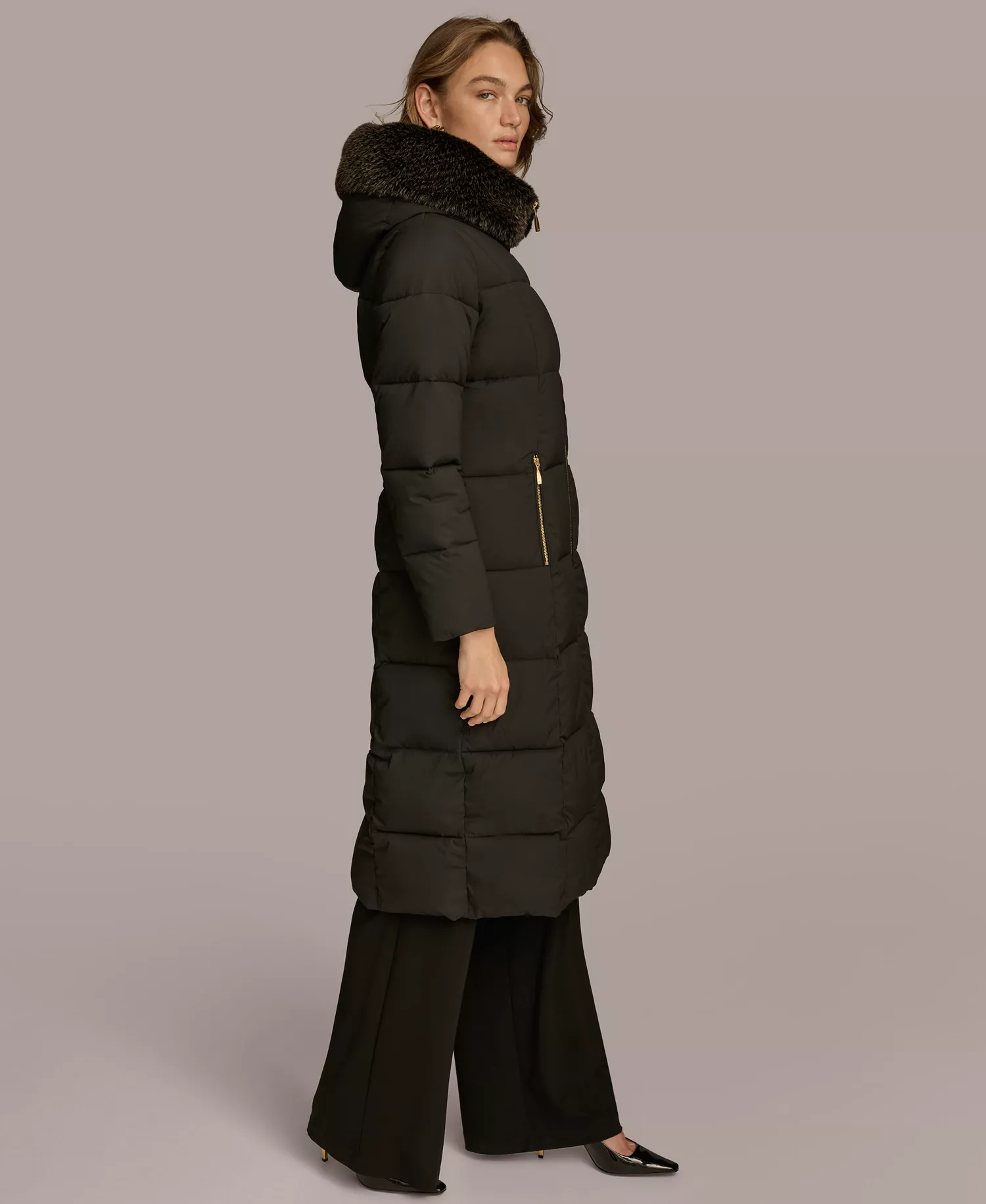Women's Puffer Coat - Black - M