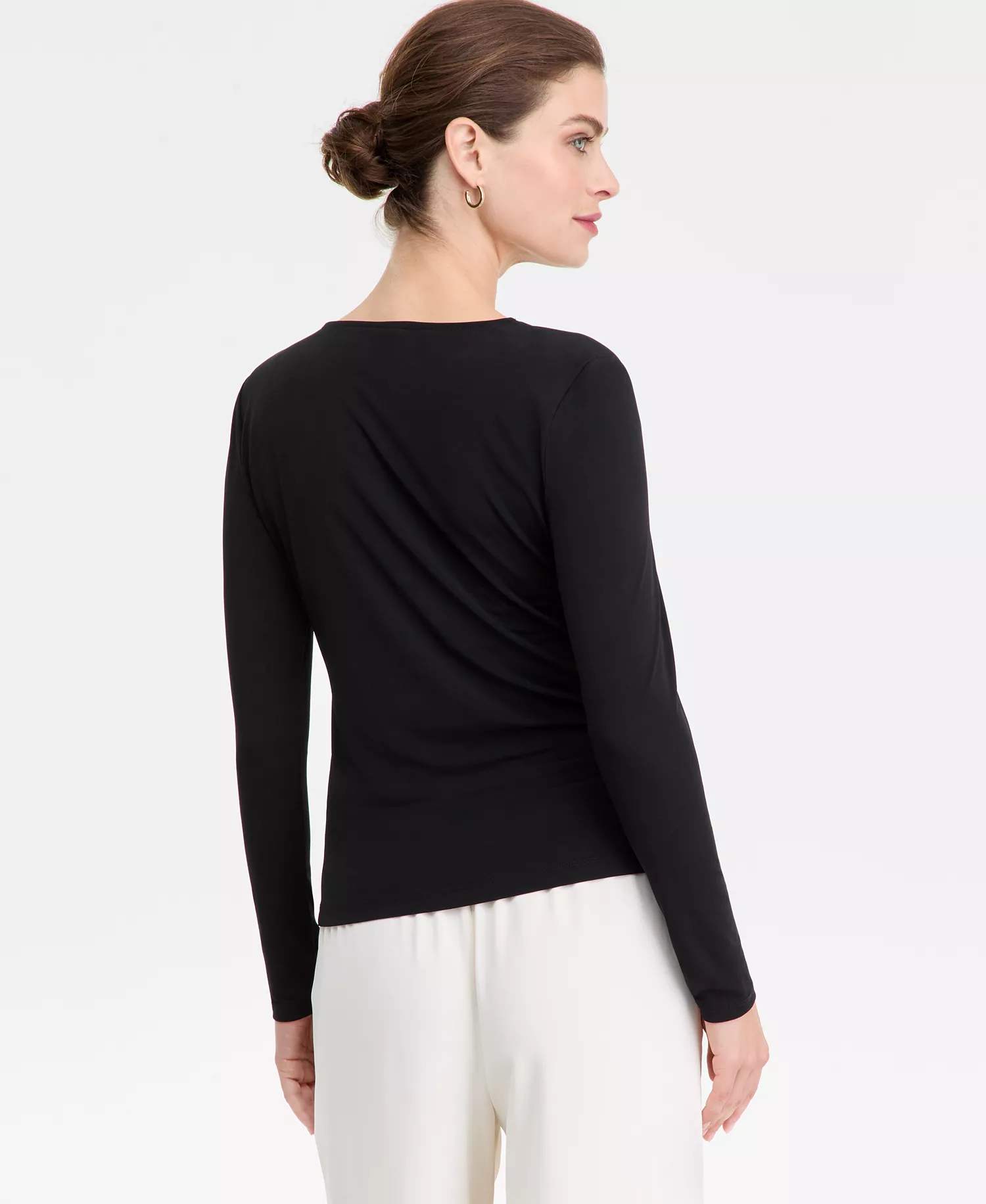 Women's Asymmetrical-Neck Long-Sleeve Top, Macy's Exclusive - Deep Black - XL - Regular