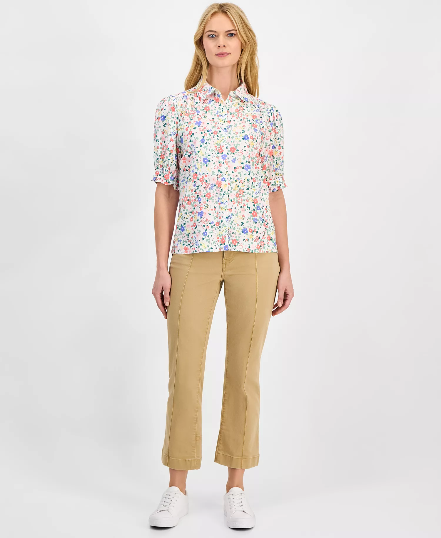 Women's Belagio Floral Short-Sleeve Smocked Blouse - Ivory Multi - L