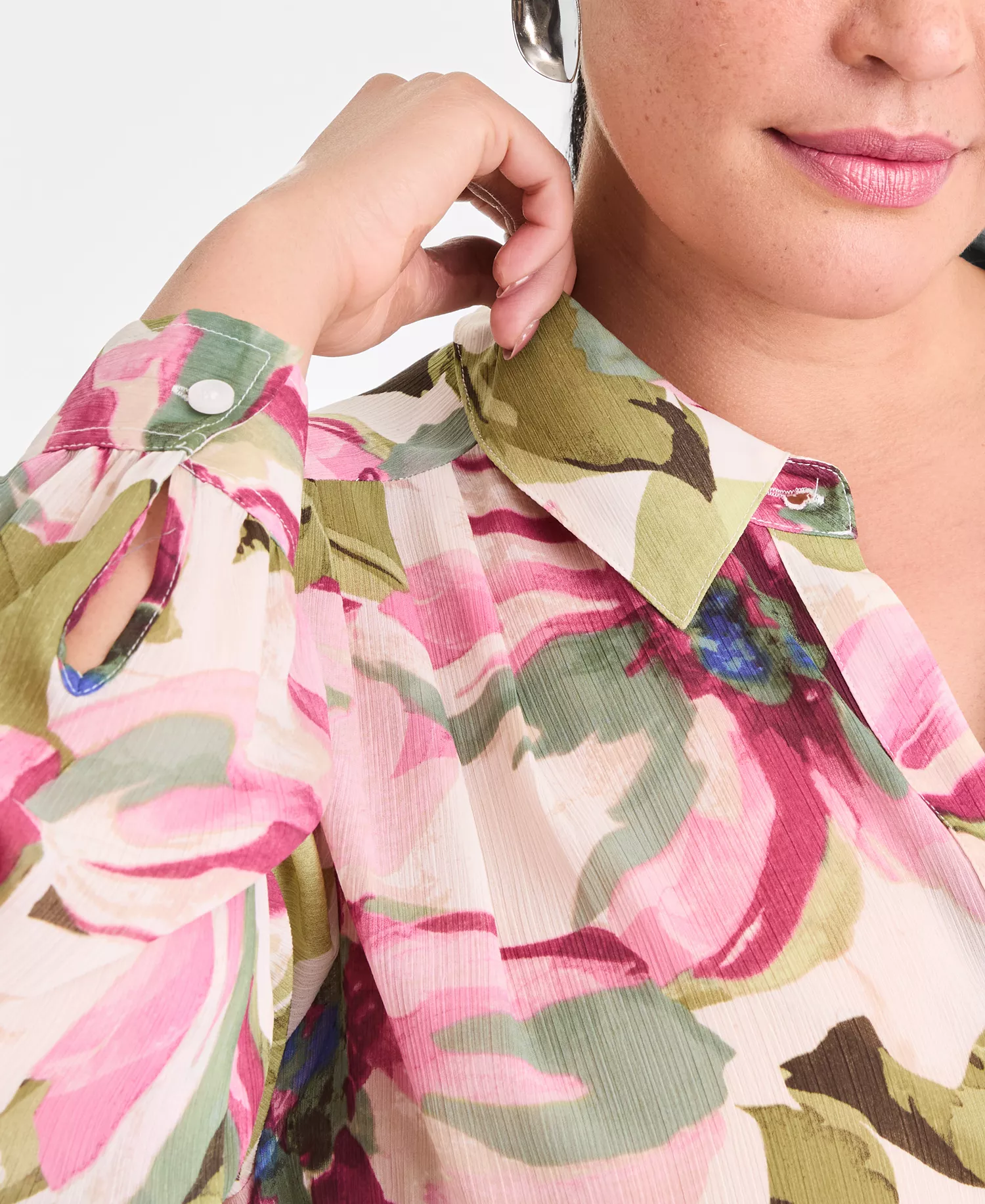 Plus Size Printed Long-Sleeve Blouse, Created for Macy's - Farrah Bouquet - 0X