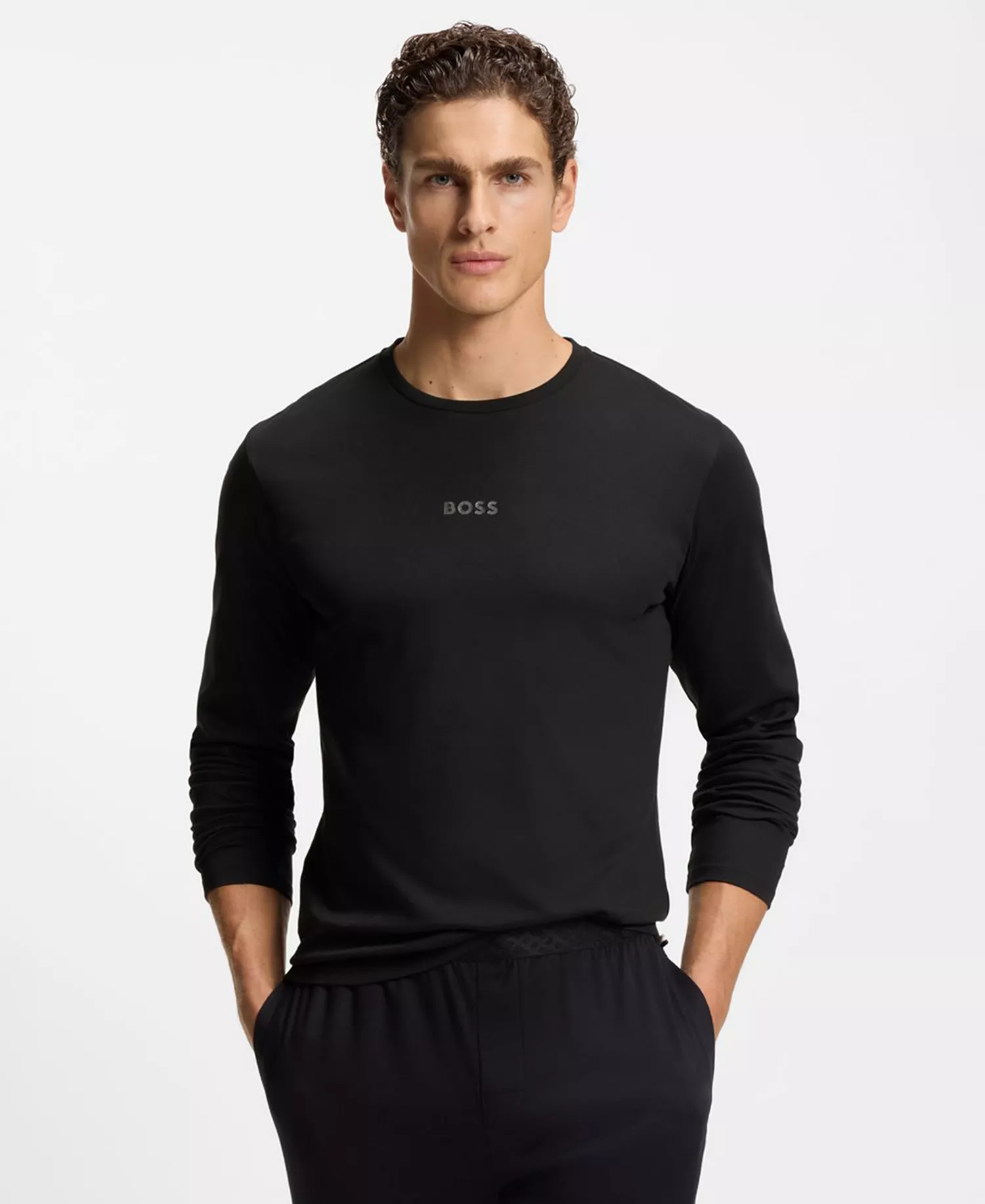 Men's Long-Sleeve Top and Pants Pajama Set - Black - L