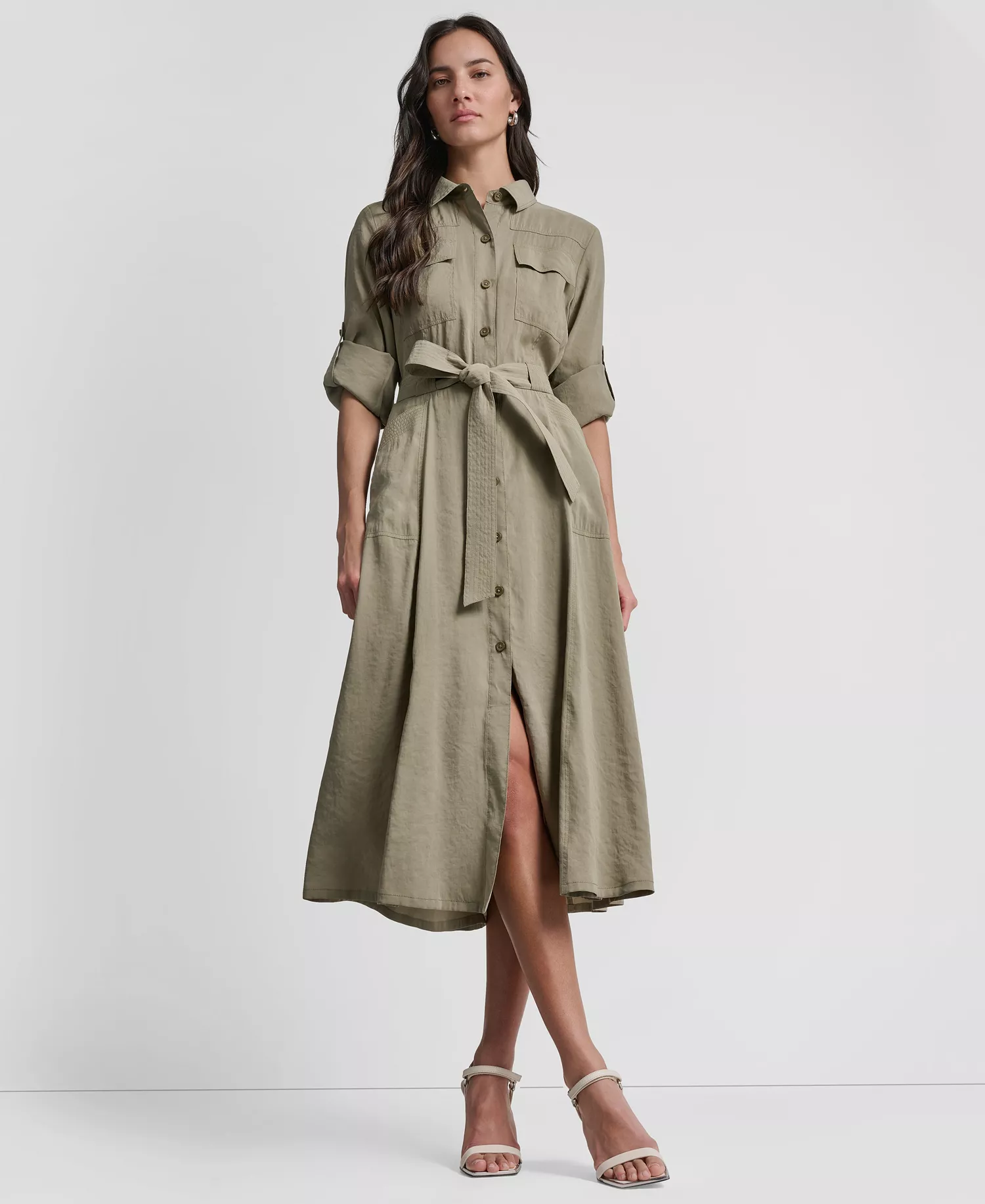 Women's Long-Sleeve Collared Roll Tab Fuji Cargo Dress - Lght Fatigue - L