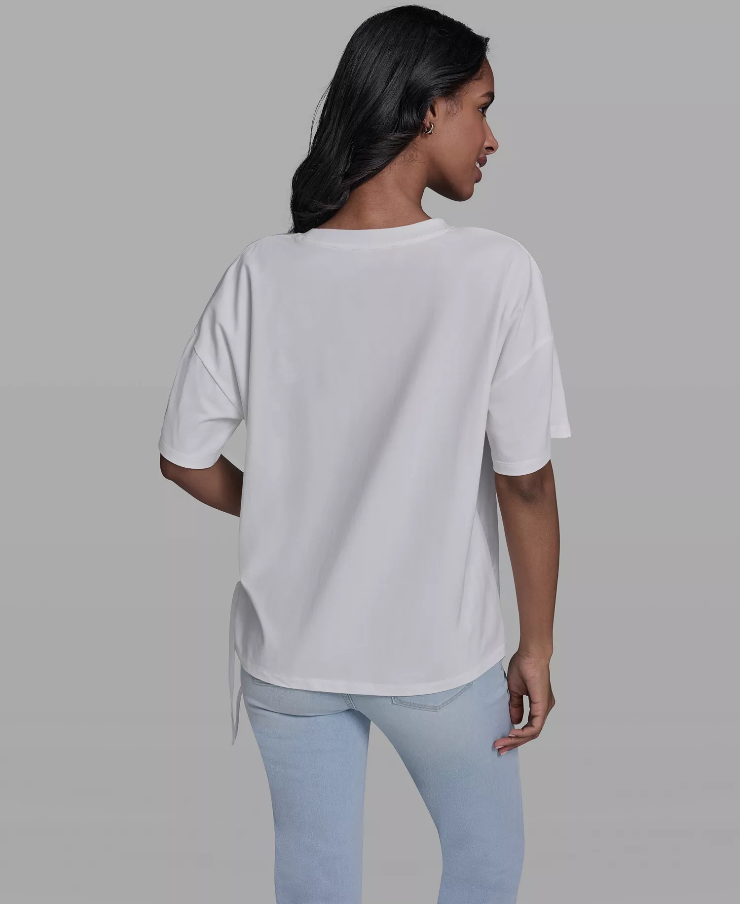 Women's Karl & Choupette Frame Side Tie Crew Neck T-Shirt - Soft White - L