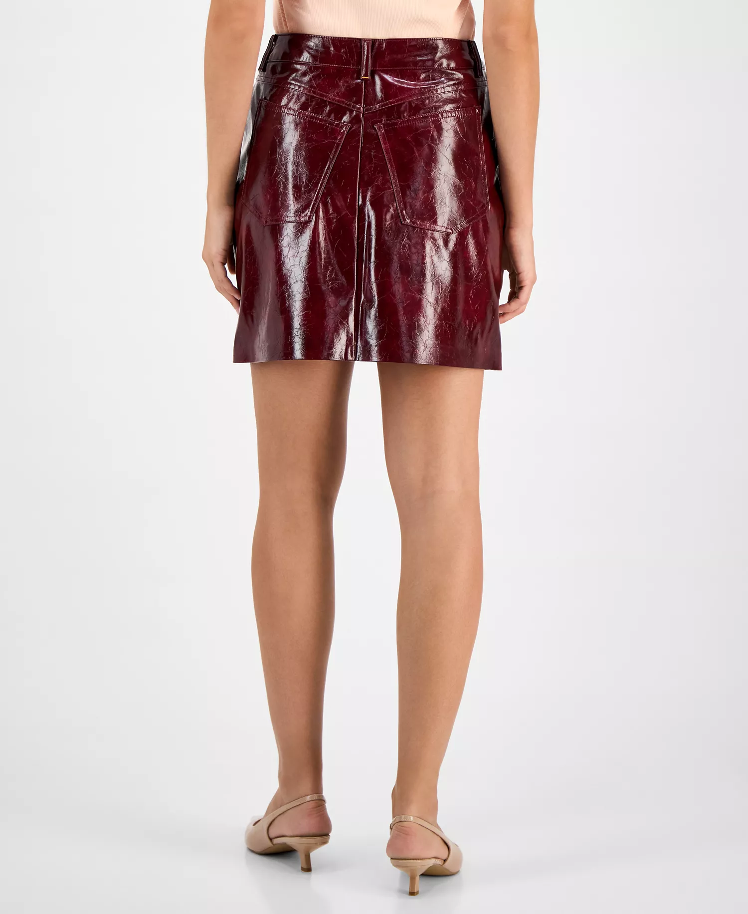 Women's Patent Faux-Leather Mini Skirt - Dark Red - 10