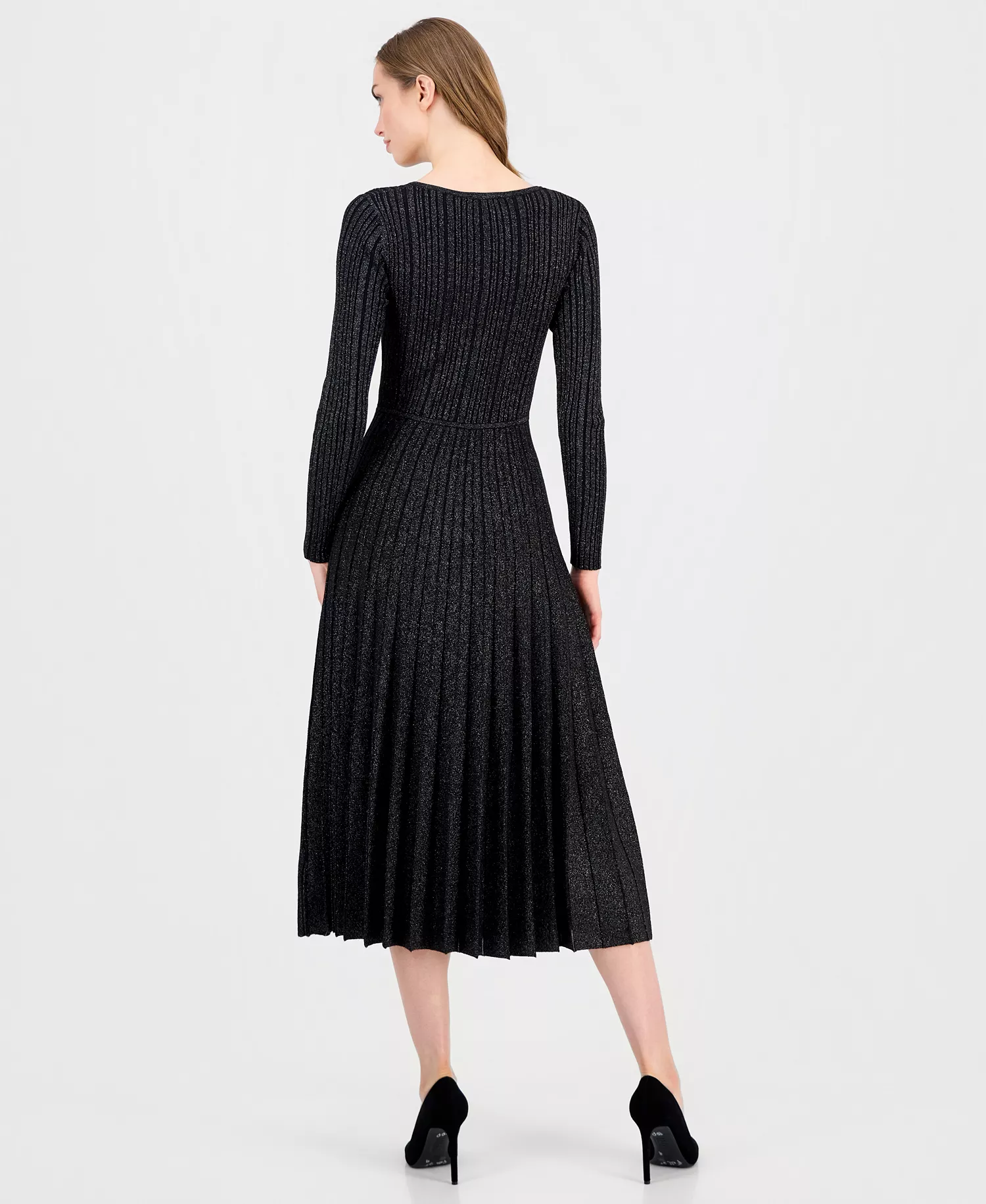 Women's Ribbed Metallic Midi Dress - Black/gunmetal Lurex - M