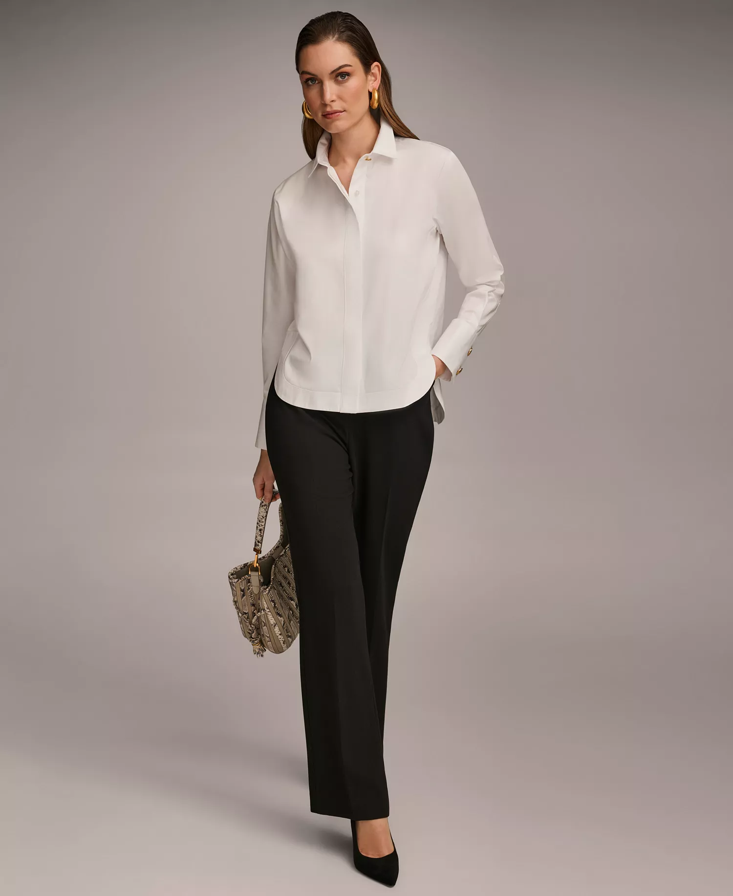 Women's Button Front Collared Shirt - White - XL