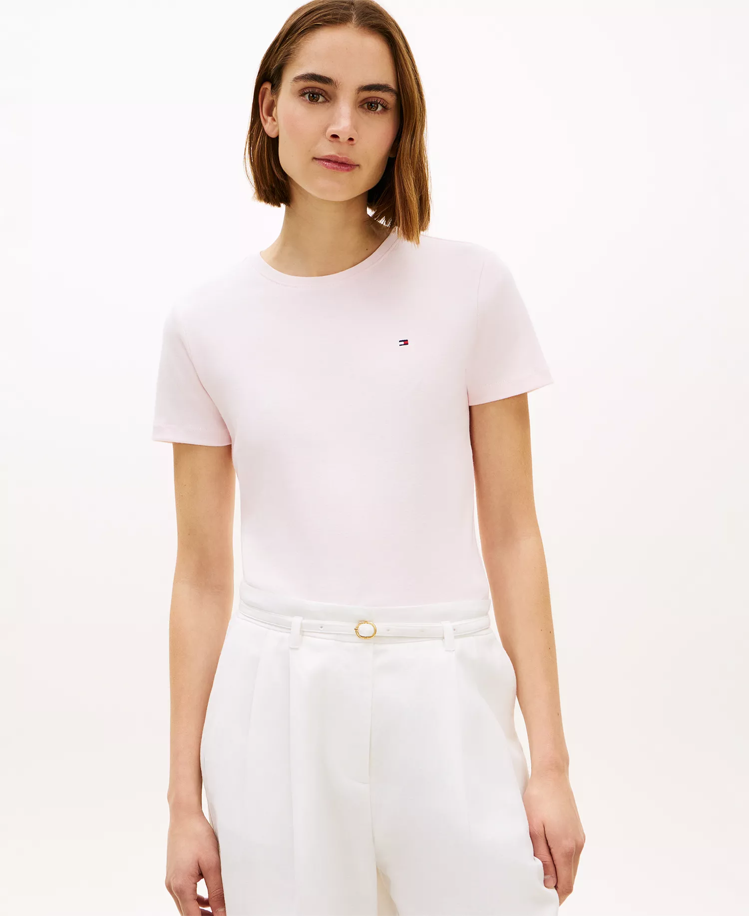Women's Rib Crew Neck Short-Sleeve Slim T-Shirt - Airy Pink - L