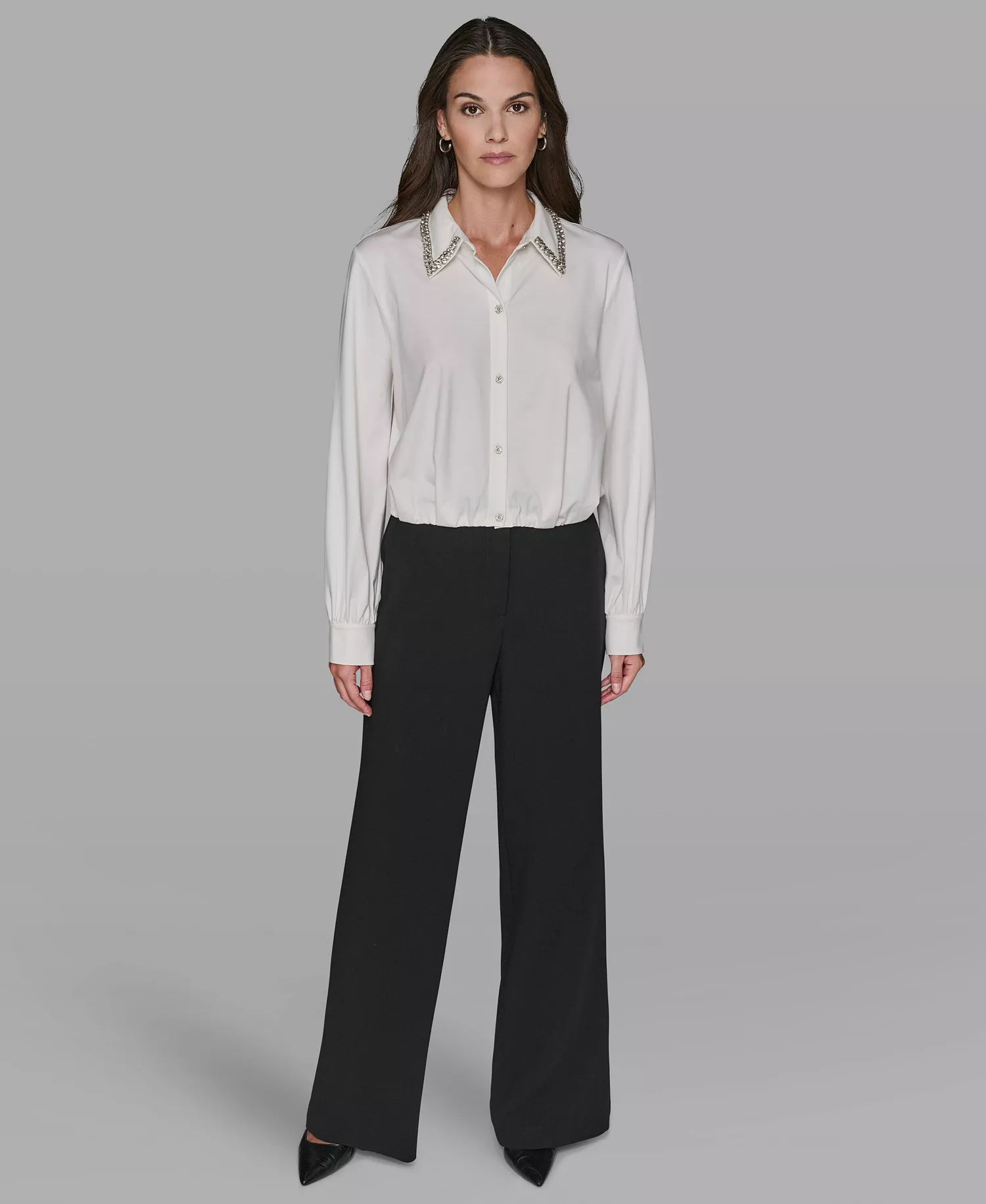 Women's Sparkle Collar Top - Soft White - L