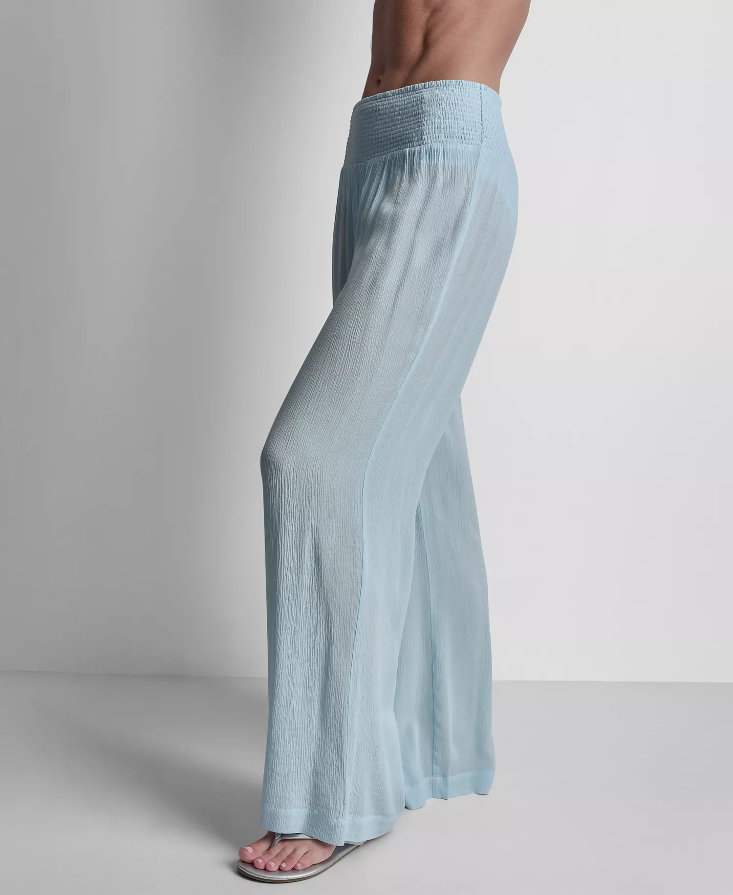 Women's Smocked-Waist Cover-Up Pull-On Pants - Black - L