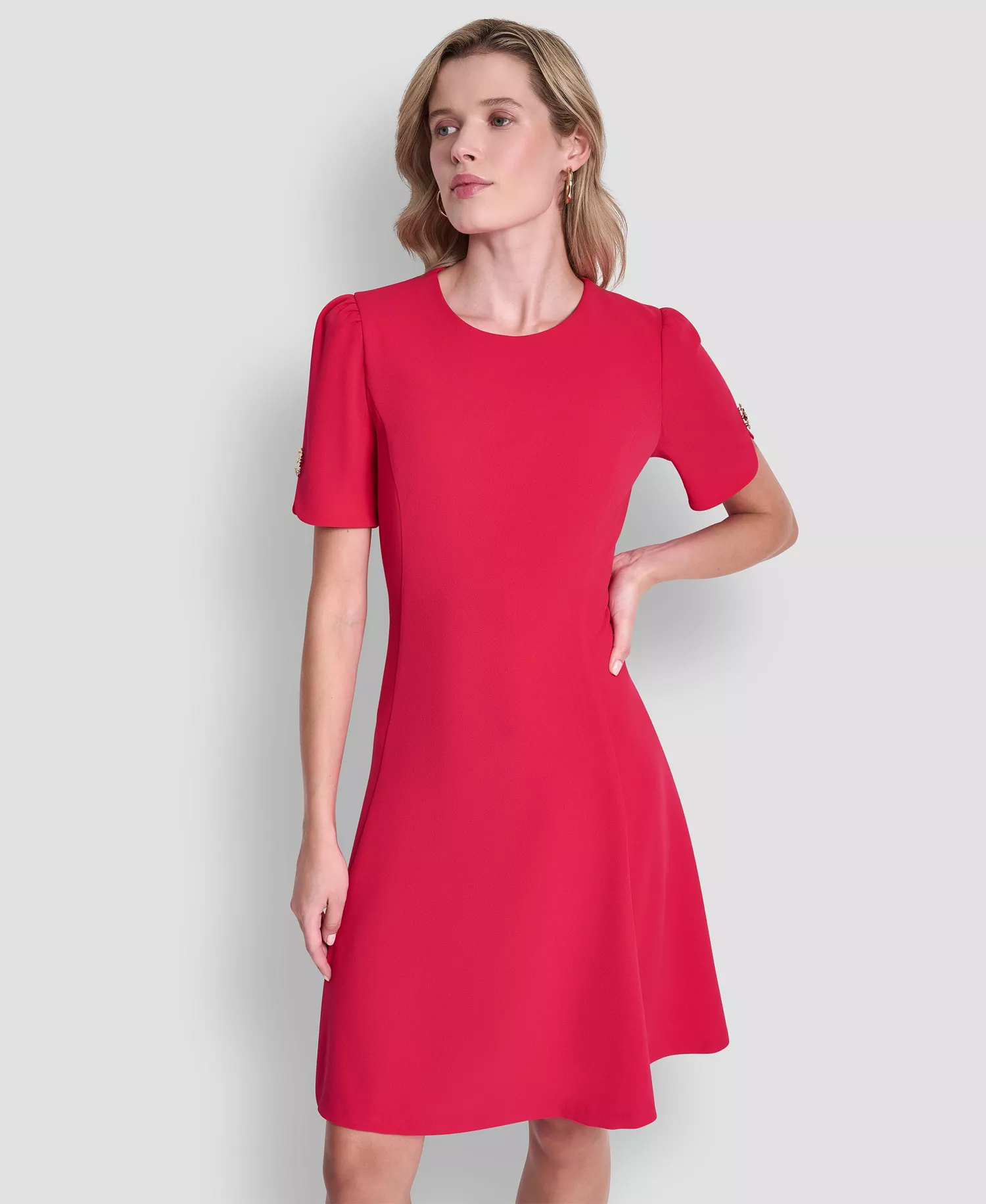 Women's Short-Sleeve Jewel Neck Dress - Lipstick - 10