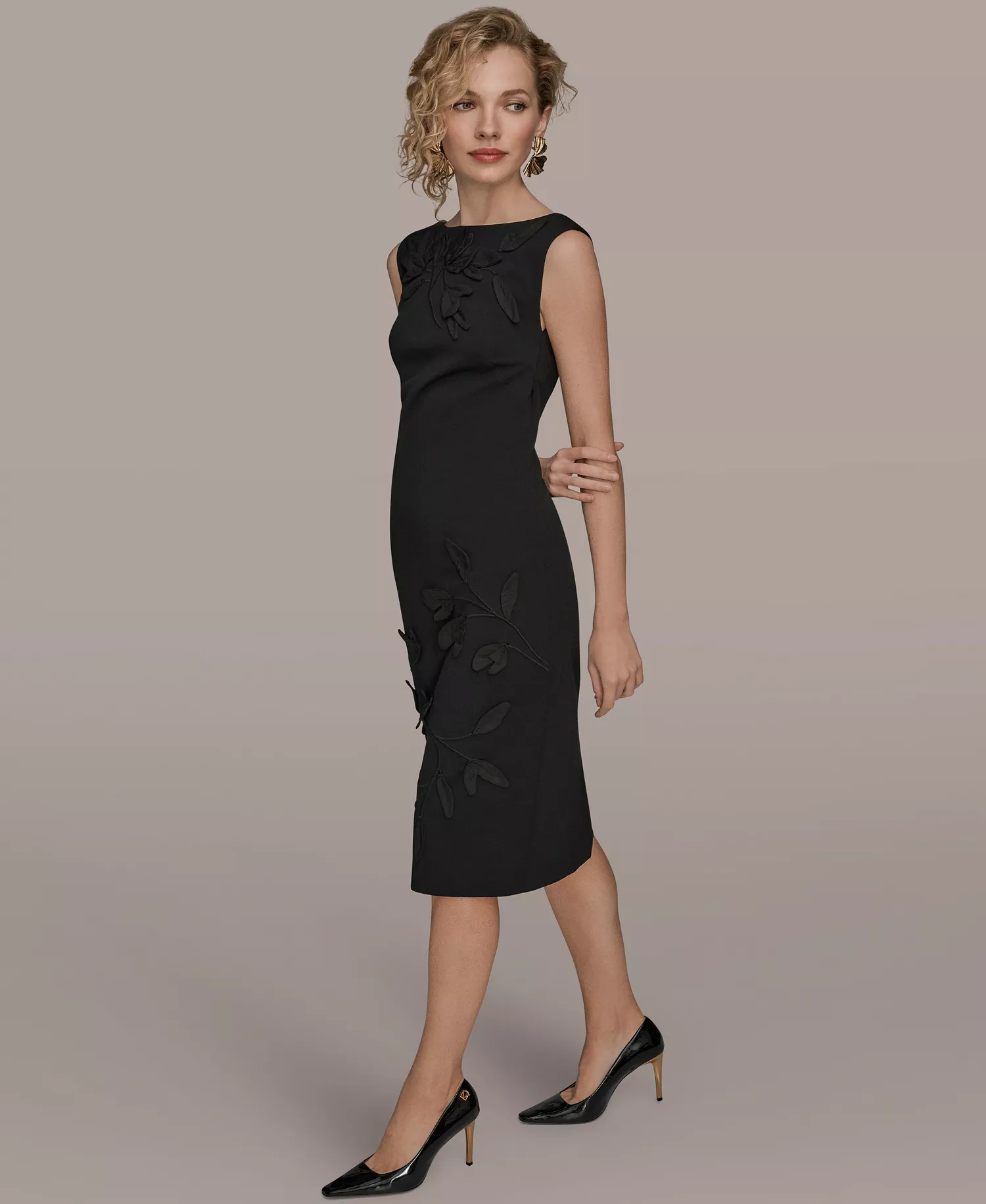 Women's 3D Floral Embroidered Dress - Black - 10