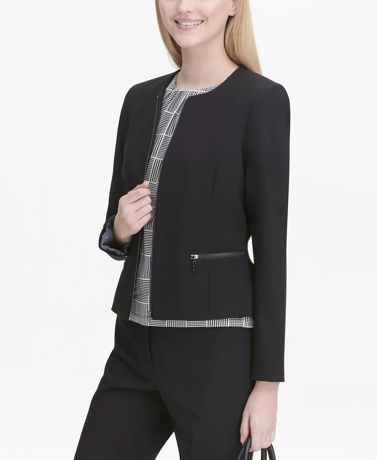 Collarless Blazer - Black - 0