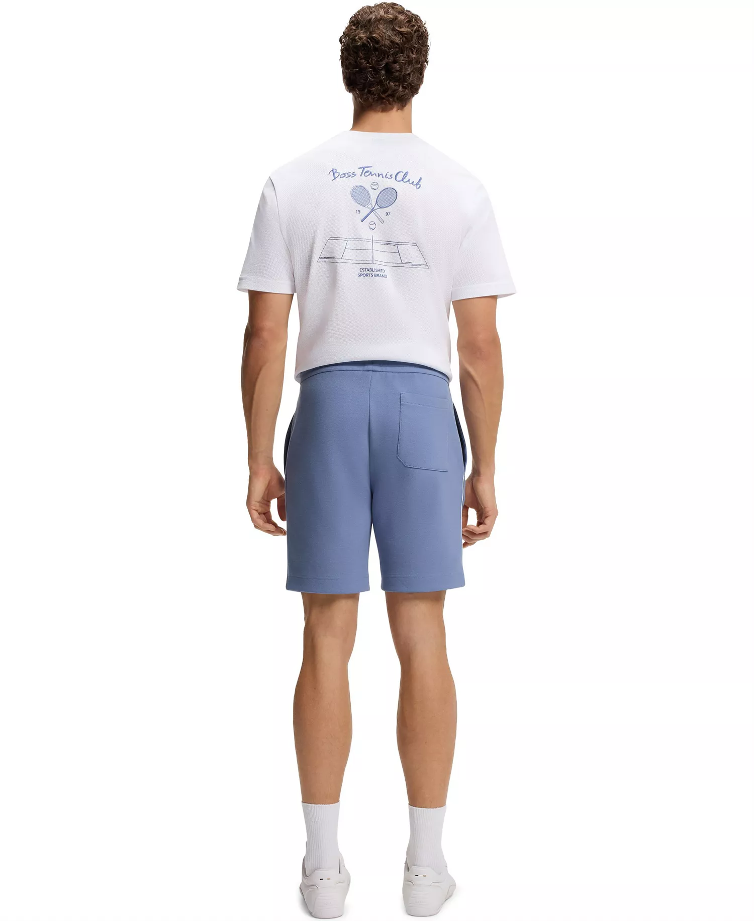 Men's Cotton-Blend Piping Trim Shorts - Open Blue - 2XL