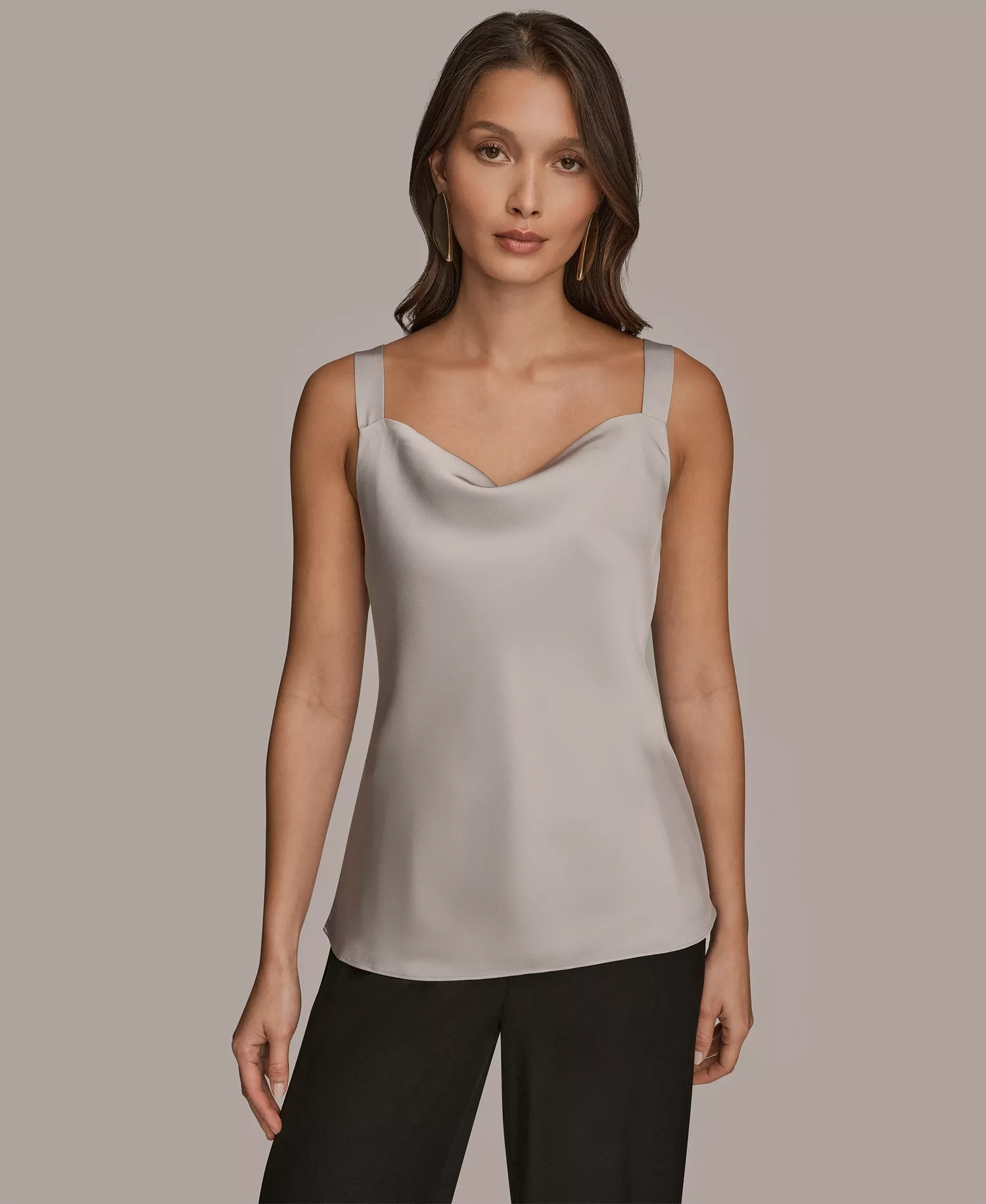 Women's Silk Cowl Neck Sleeveless Camisole Top - Light Grey - L