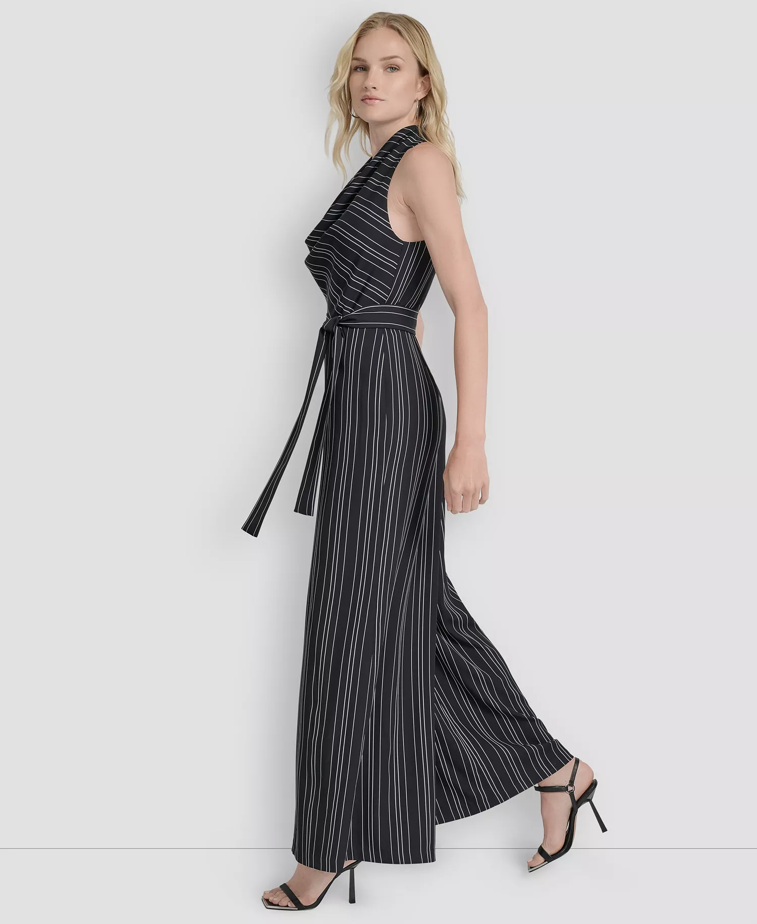 Women's Sleeveless Wide Leg Ankle Jumpsuit - Black/Ivory - 10