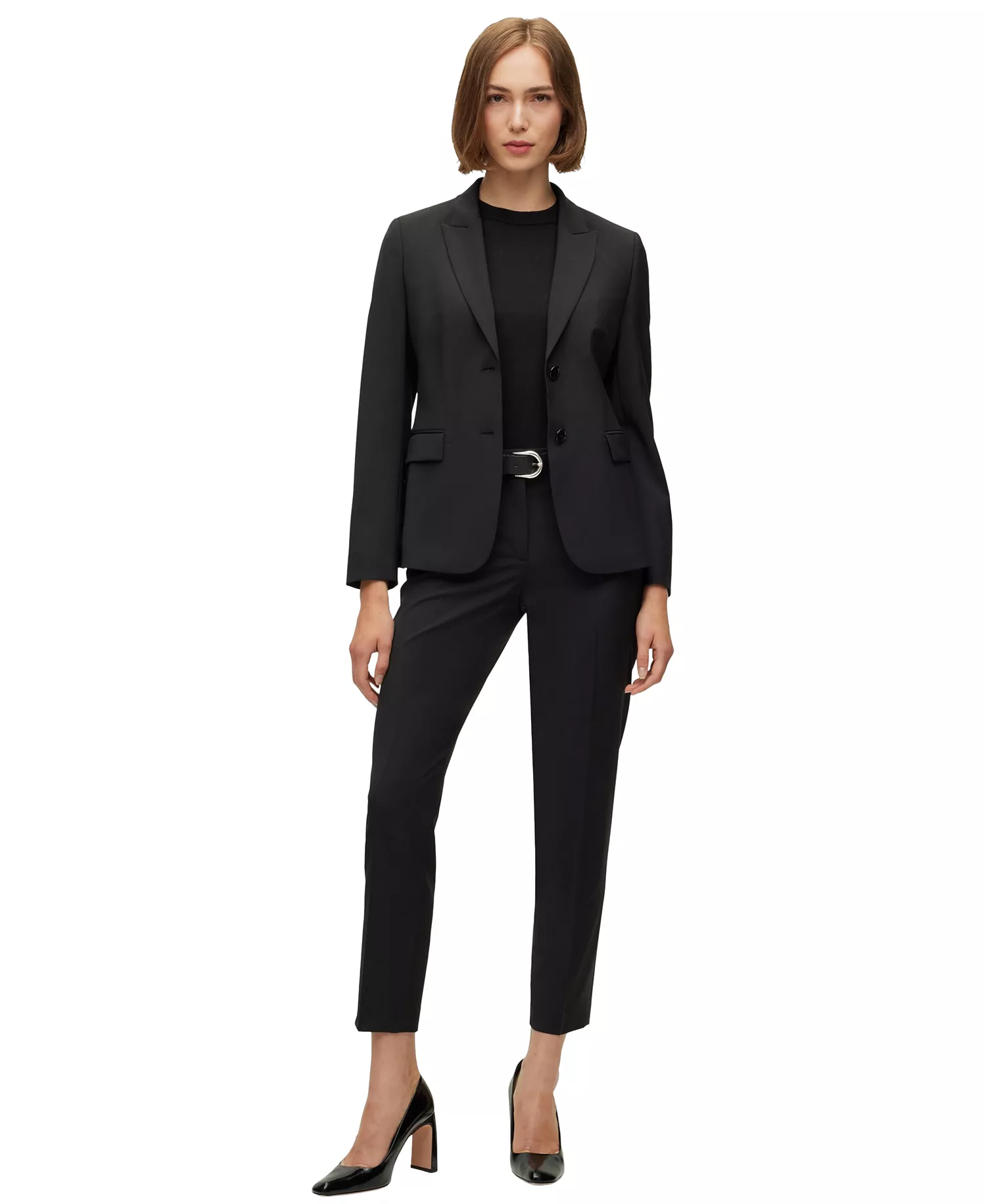 Women's Wool Regular-Fit Cropped Pants - Black - 2