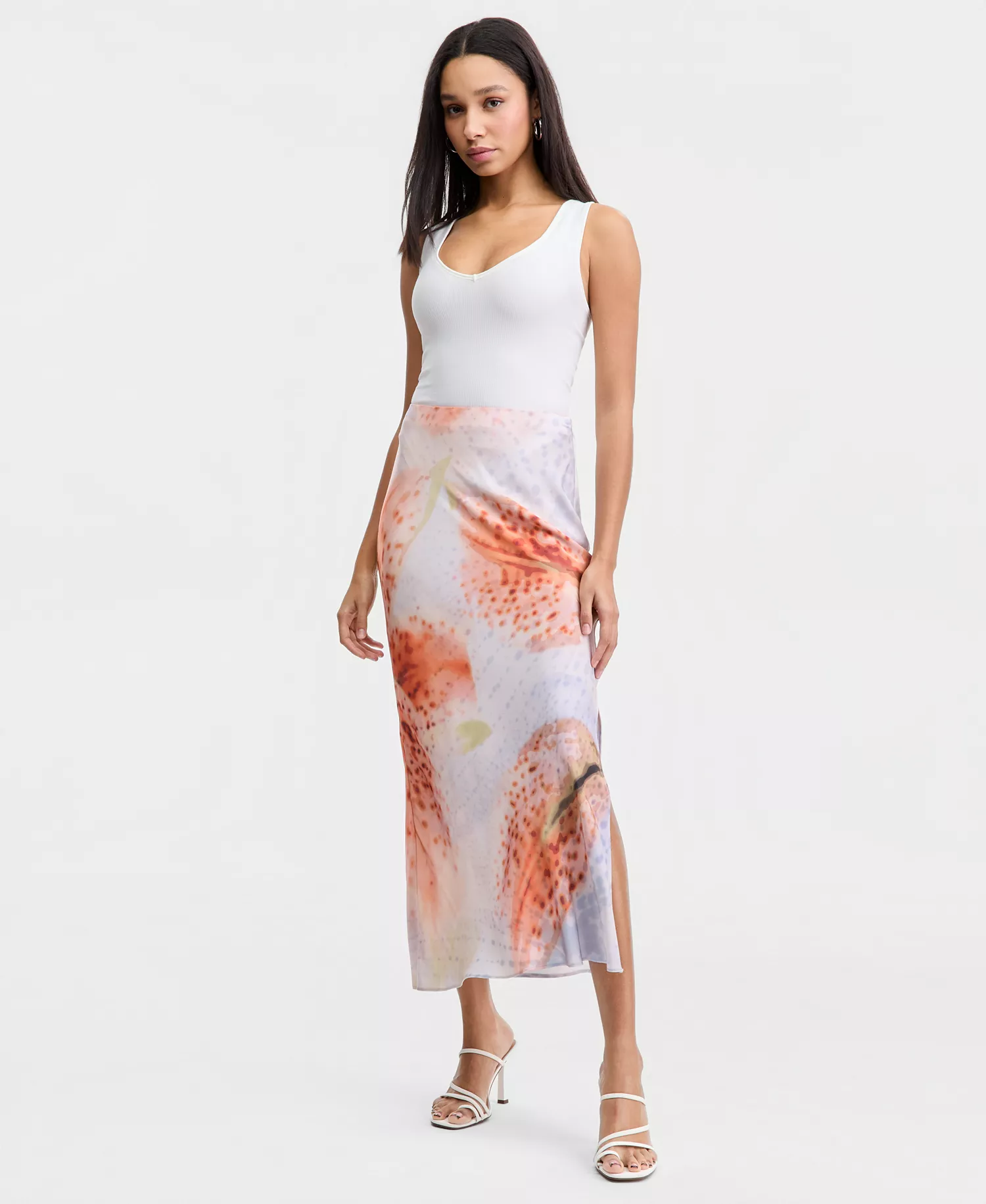 Women's Satin Pencil Skirt, Macy's Exclusive - Floral Blur - L