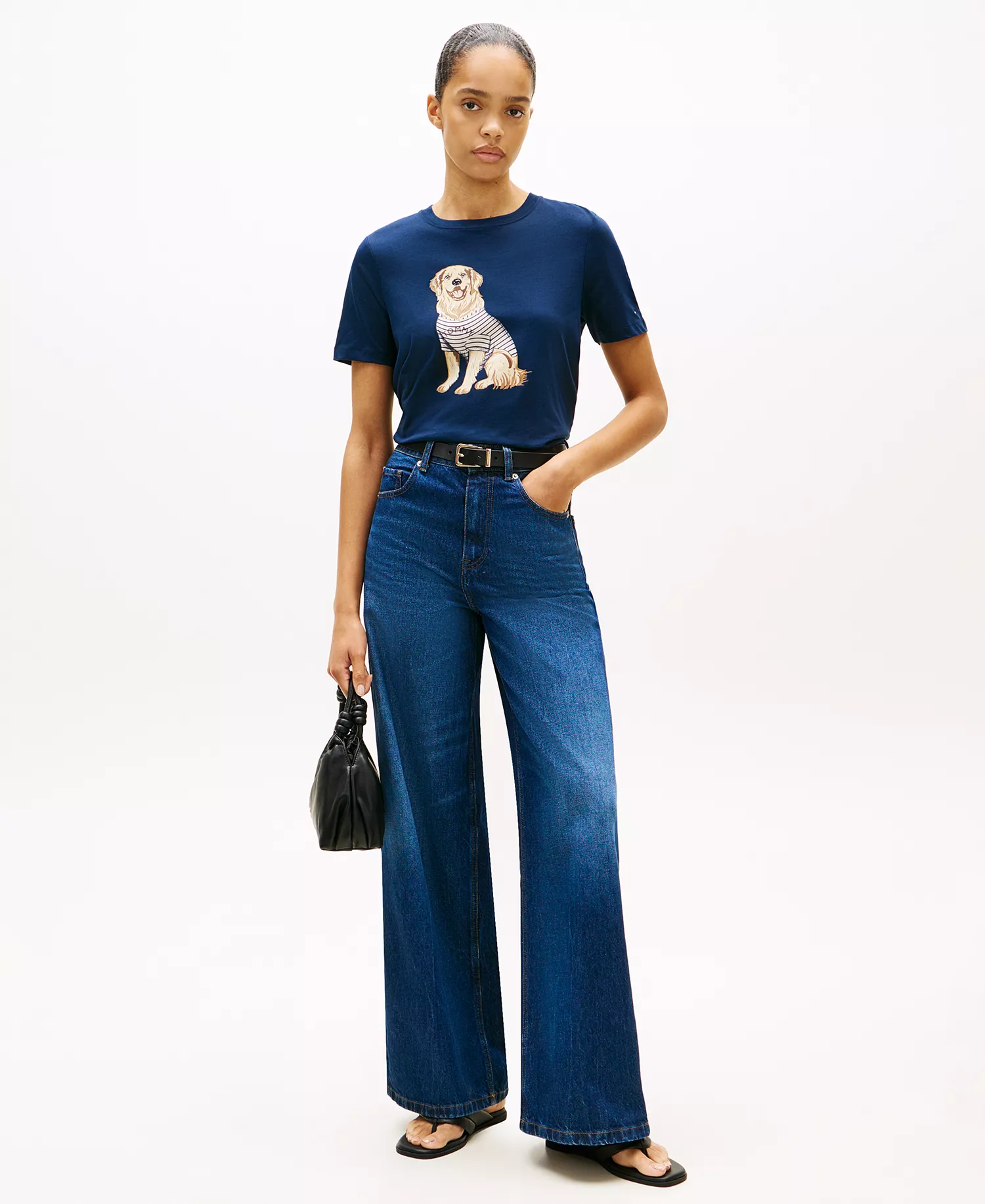 Women's Graphic Dog Print T-Shirt - Blue - L