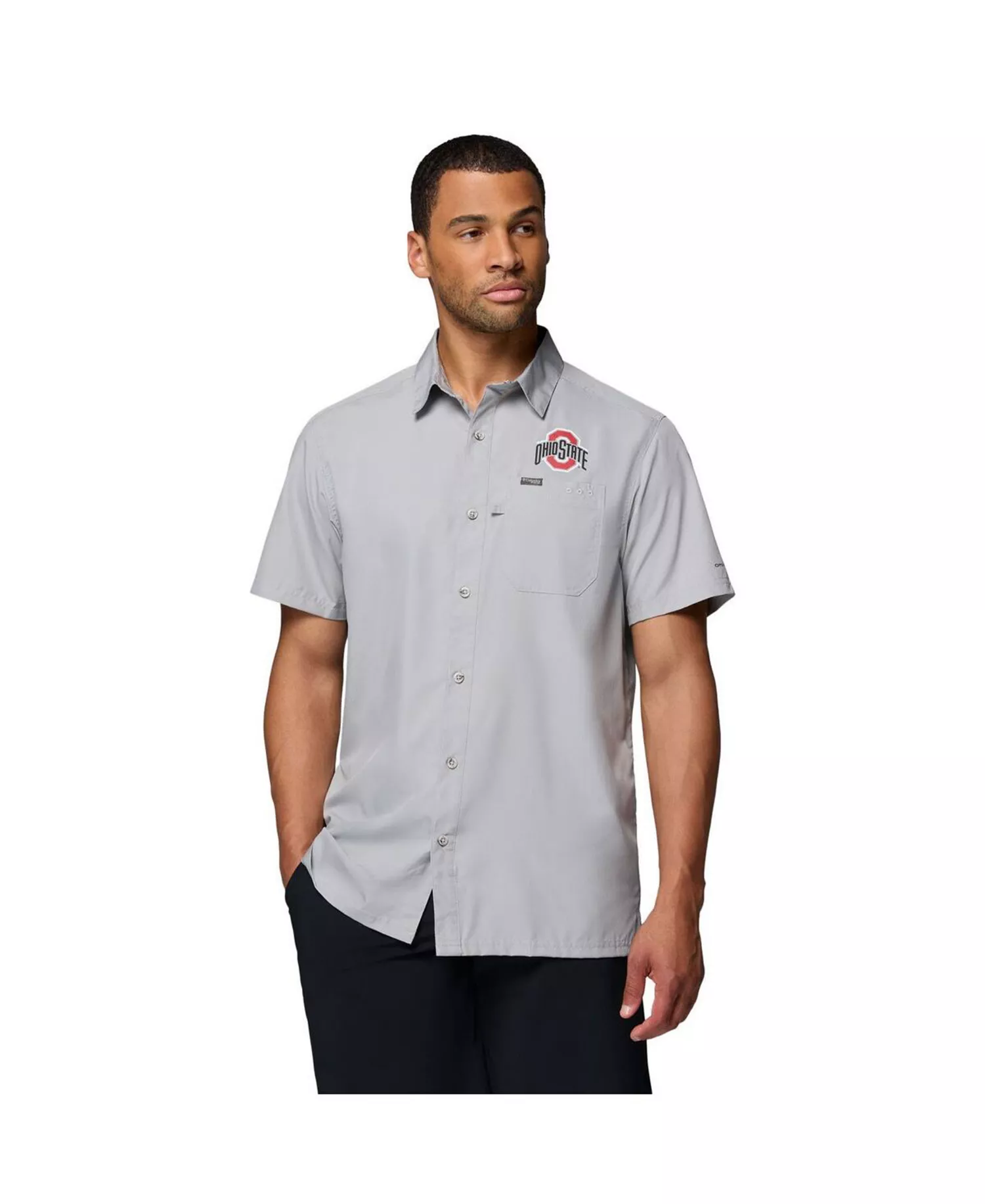 Men's Gray Ohio State Buckeyes Slack Tide Camp Button-Up Shirt - Gray - L