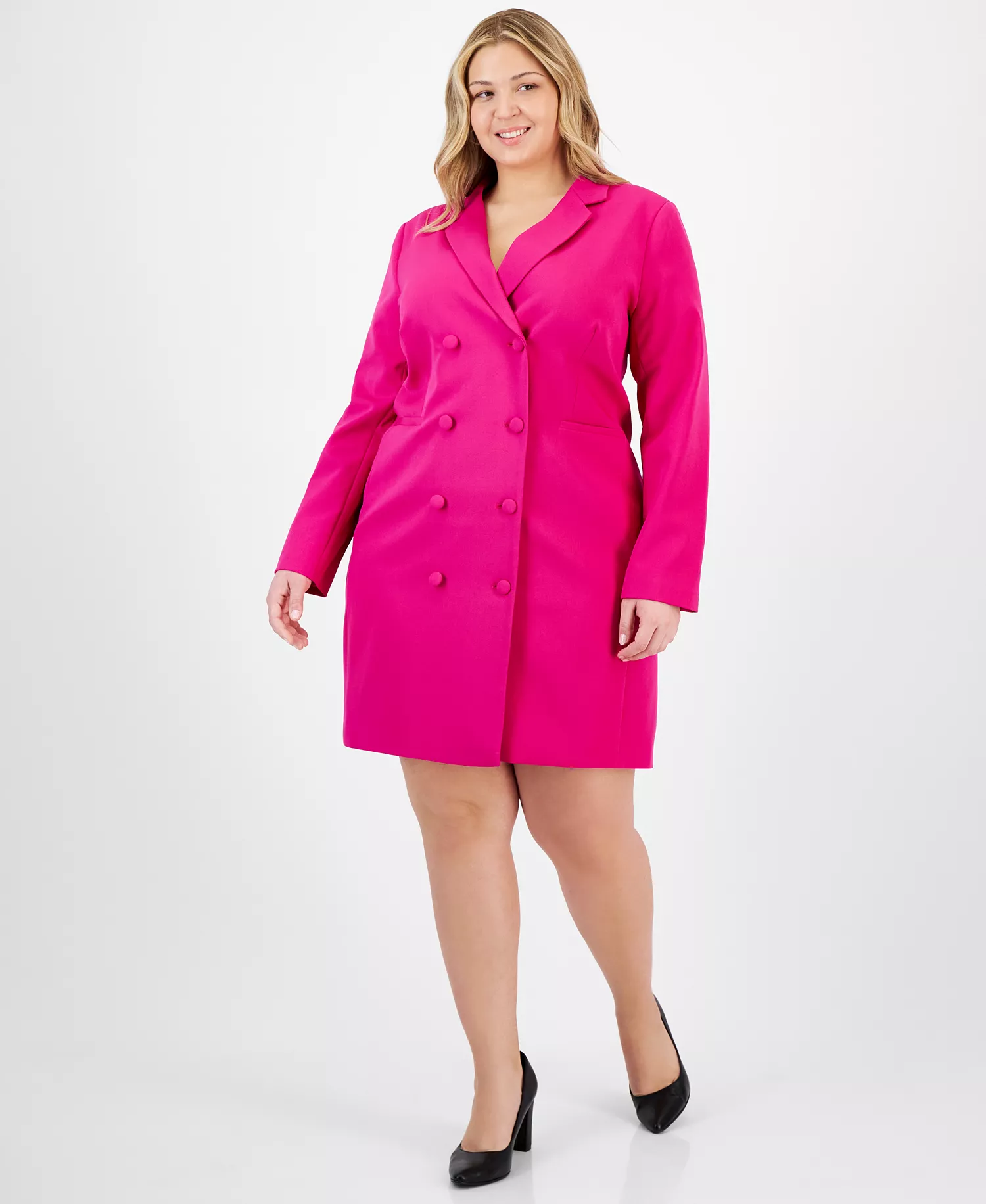 Plus Size Milano Trench Button-Front Jacket Dress - Shocking Pink - 20W