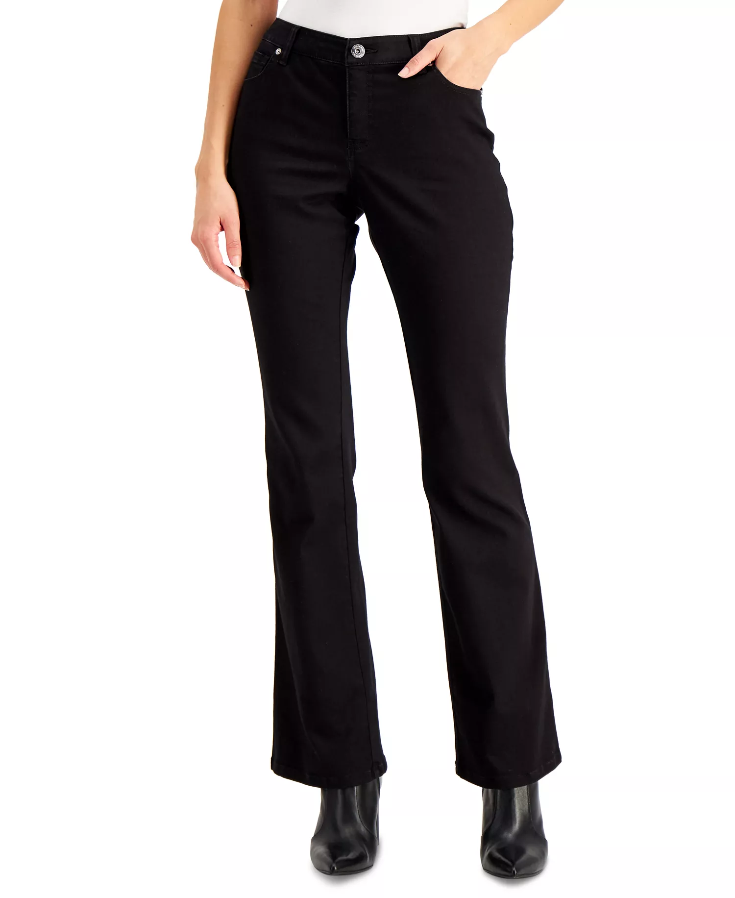 Petite Mid Rise Bootcut Jeans, Created for Macy's - Deep Black - 0P