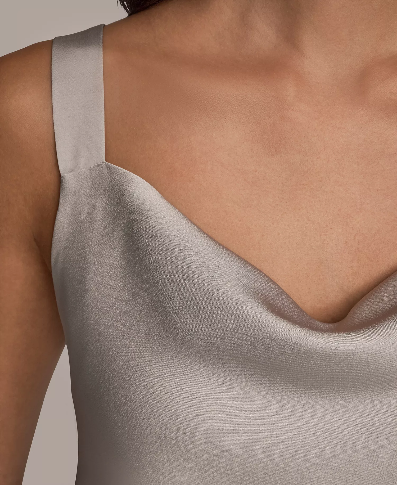 Women's Silk Cowl Neck Sleeveless Camisole Top - Light Grey - L