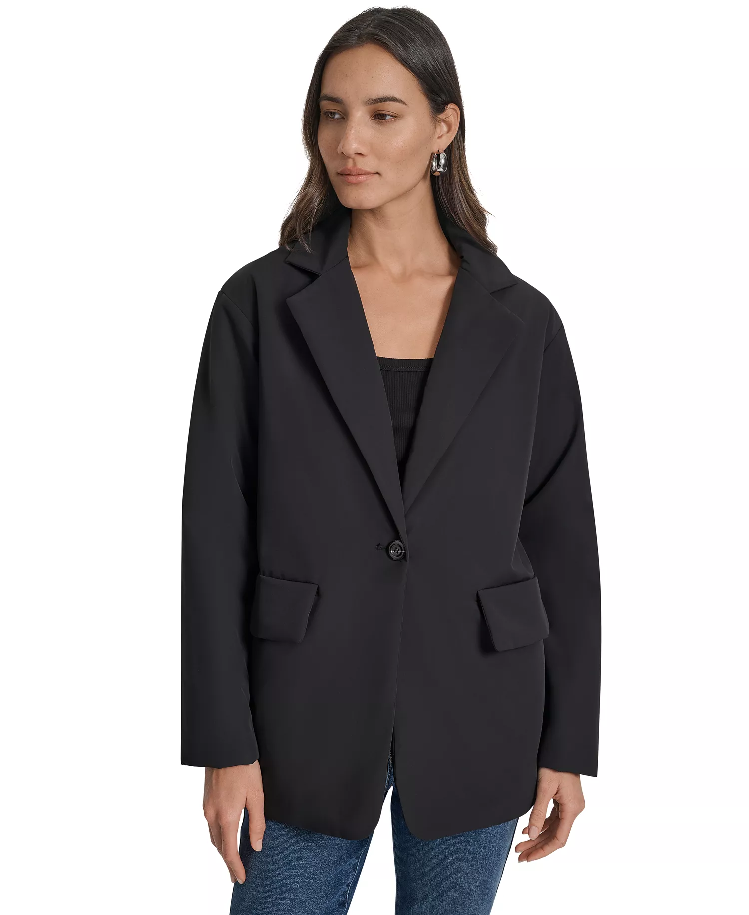 Women's One-Button Puffer Blazer - Black - XS