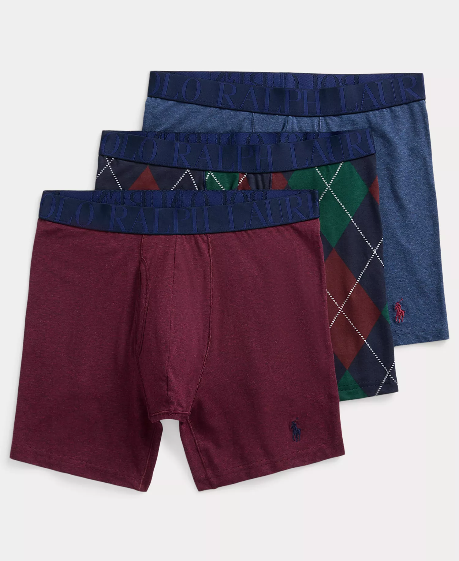 Men's Classic Stretch Boxer Briefs, 3-Pack - Aged Wine Heather/Polo Active Argyle/Winter Navy Heather - L