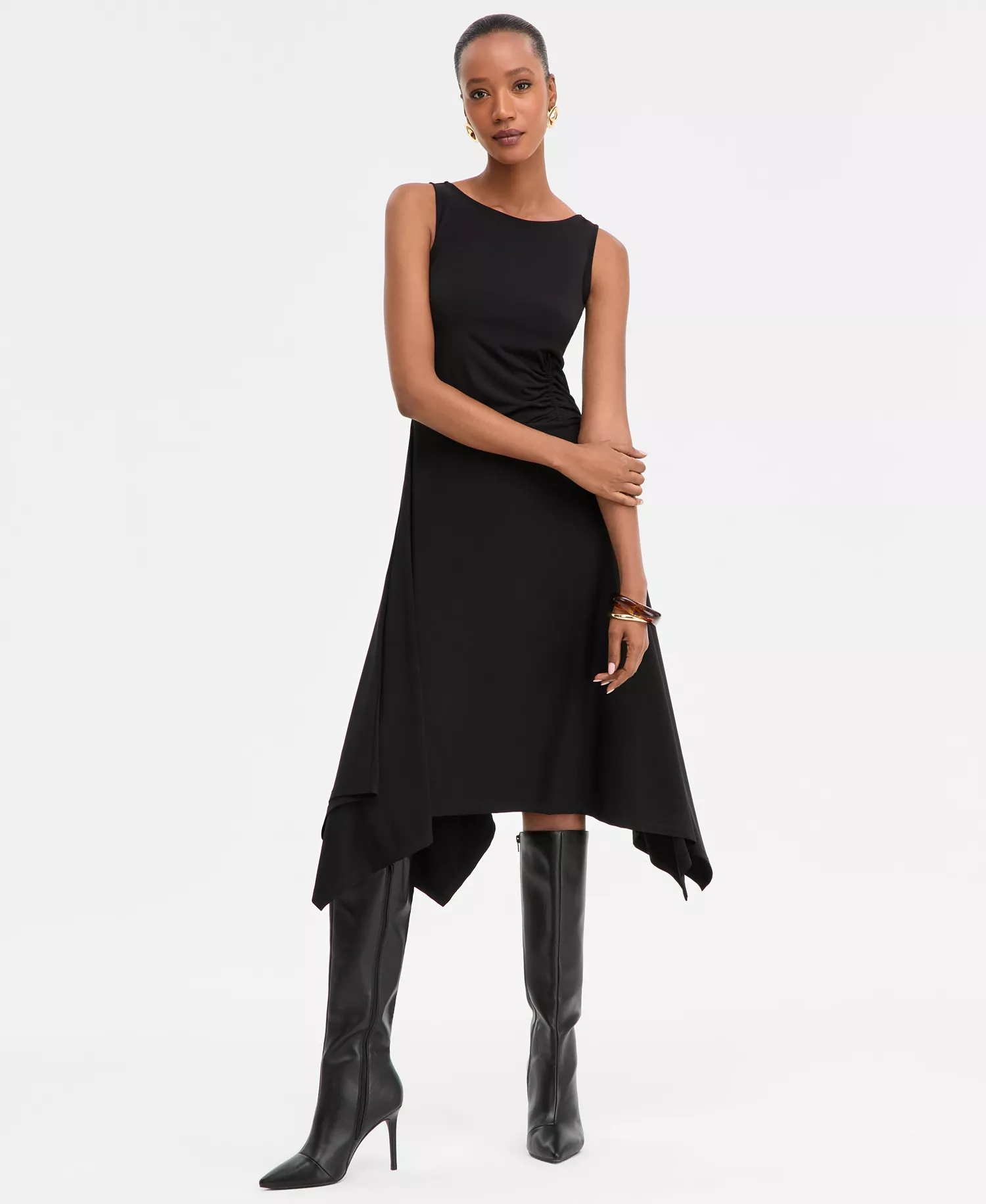 Women's Scoop-Neck Asymmetric-Hem Dress, Macy's Exclusive  - Deep Black - L