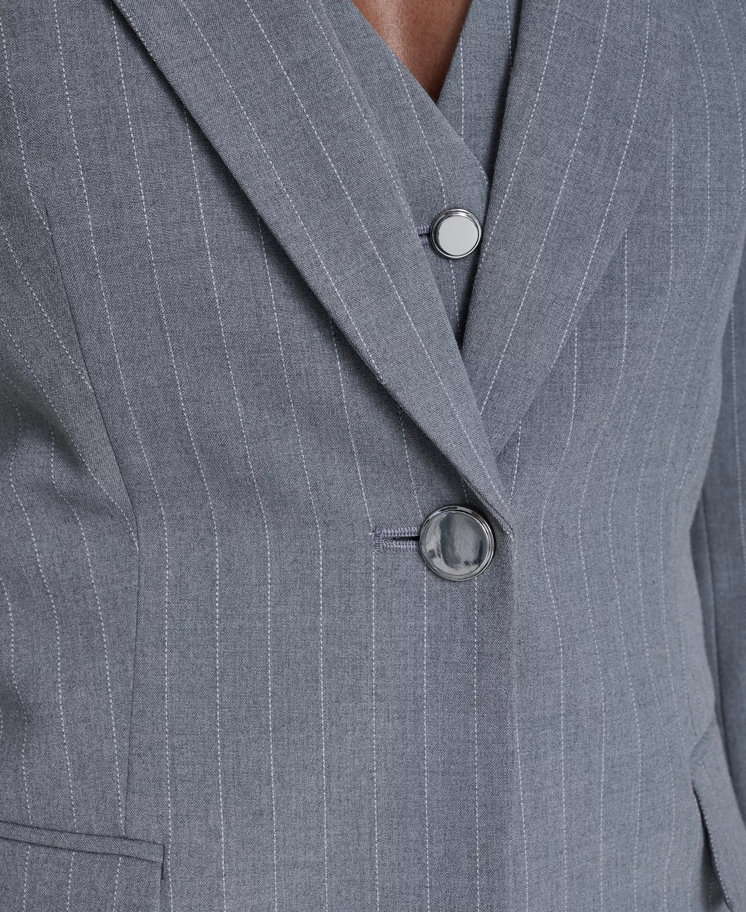 Women's Classic Buttoned Blazer, Pinstripe Vest Top, and Mid-Rise Pants - Heather Charcoal/cream - 10