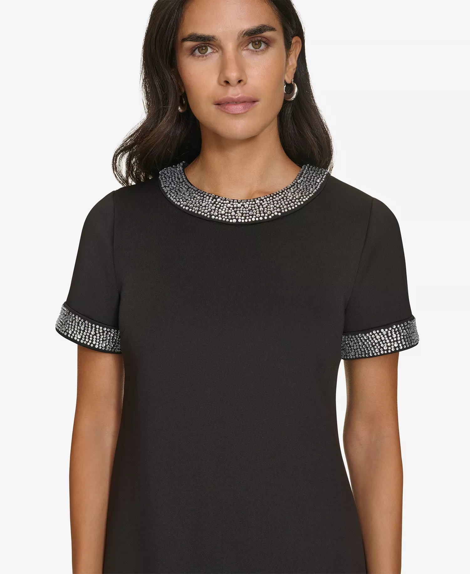 Women's Short Sleeve Bling Trim Shift Dress - Black - 6