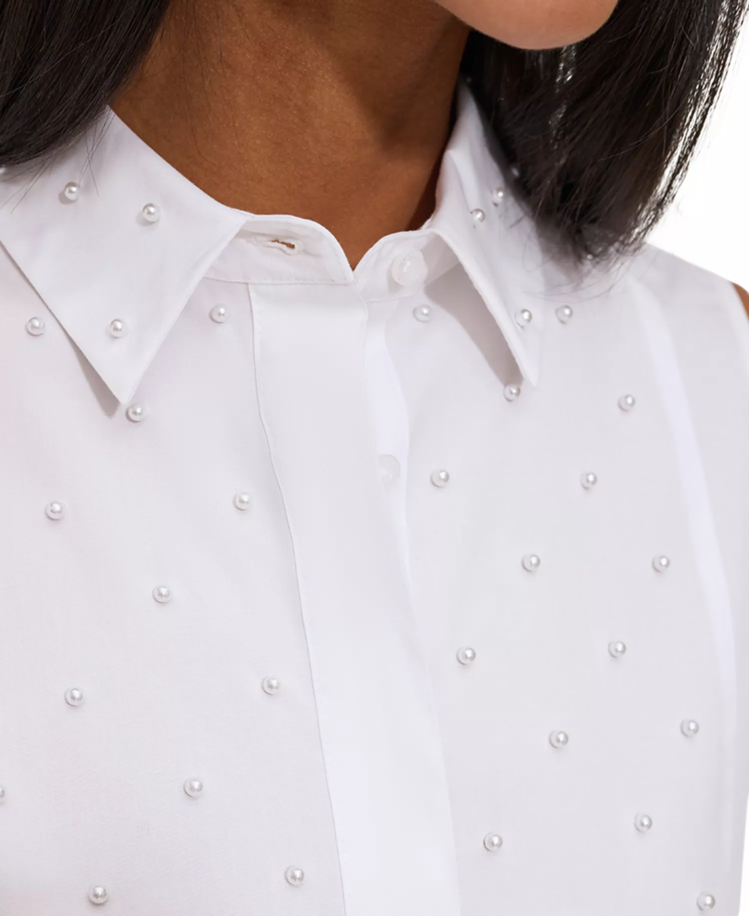 Women's Embellished Bib Shirt - White - L