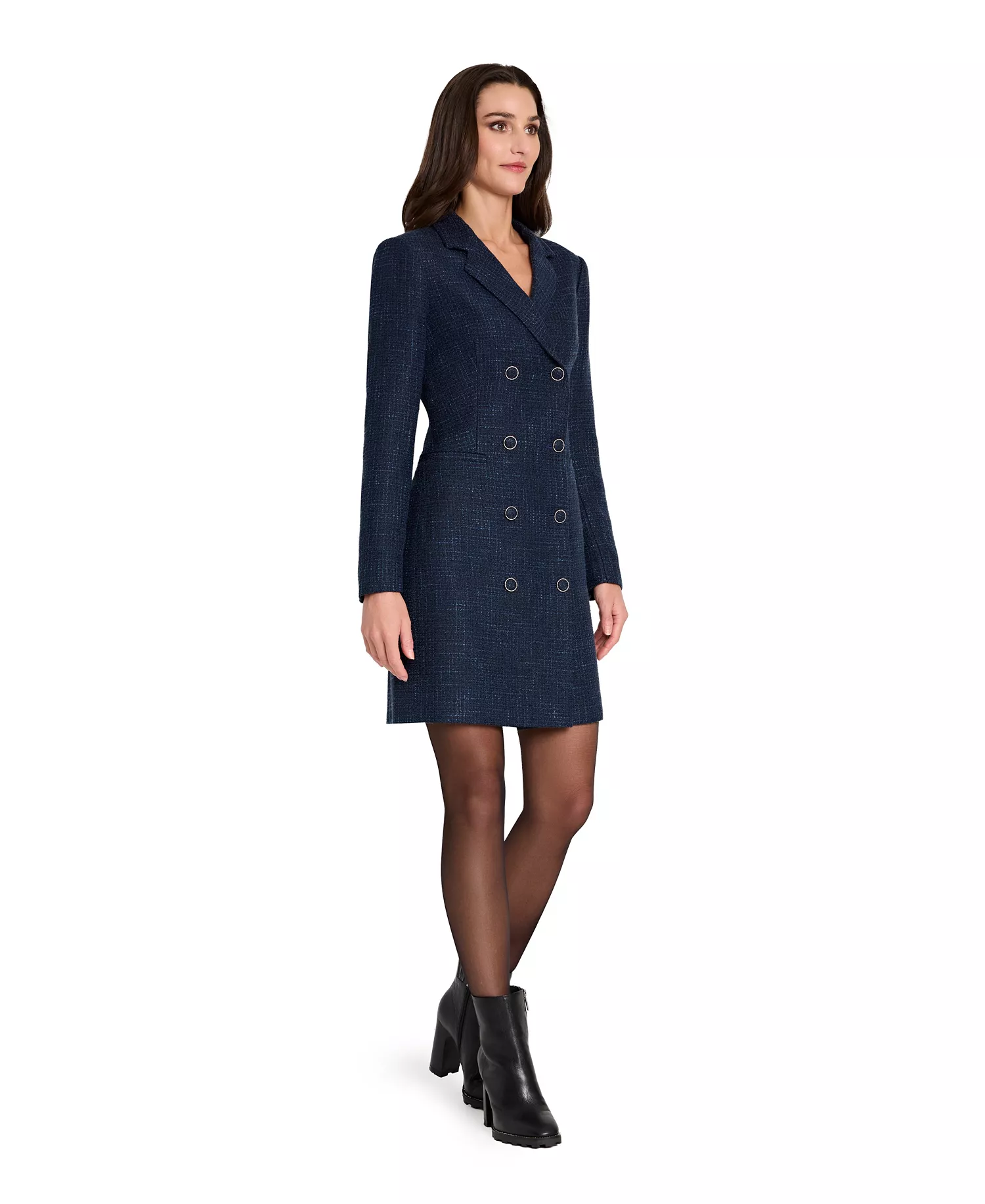 Women's Metallic Boucle Coat Dress - Navy - 10
