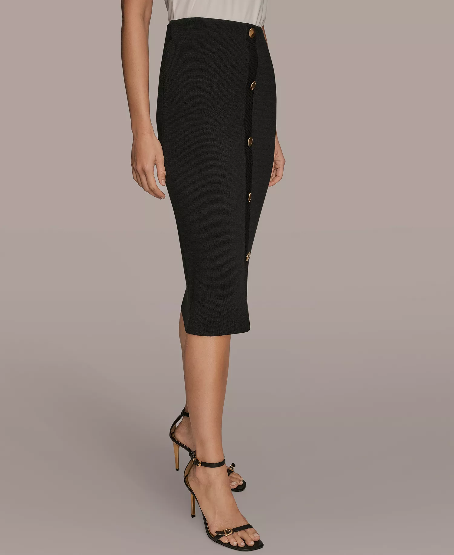 Women's Straight Knit Pull-On Midi Skirt - Black - L