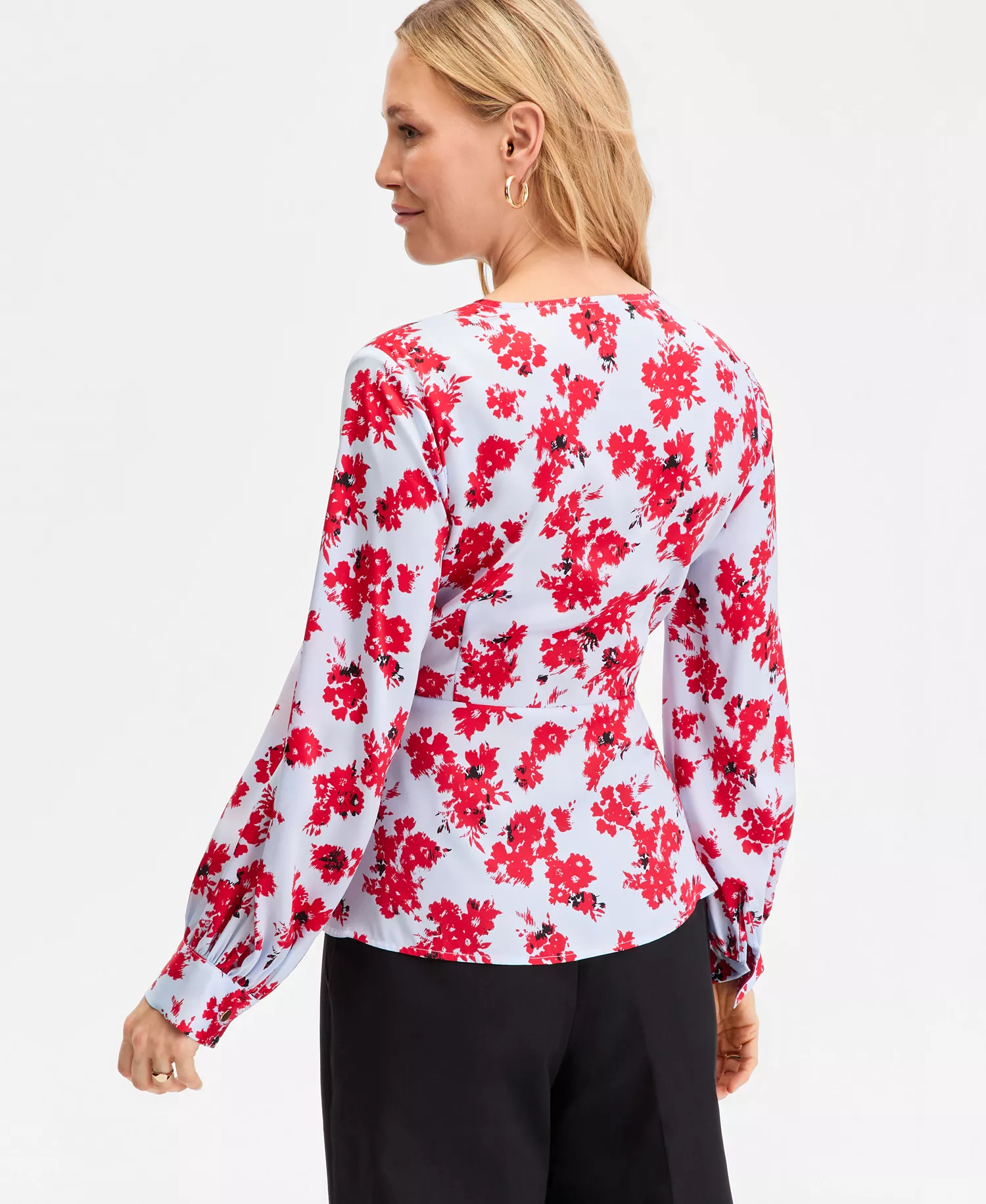 Women's Long Sleeve Printed Wrap Blouse, Macy's Exclusive - Abia Bouqet - L