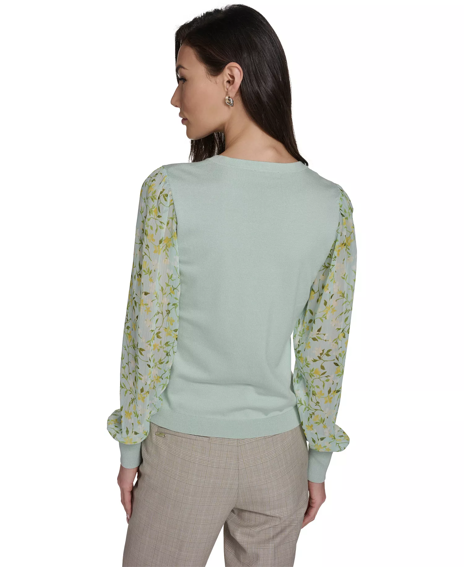 Women's Mixed Media V-Neck Sweater - Harbor Gray Multi - L