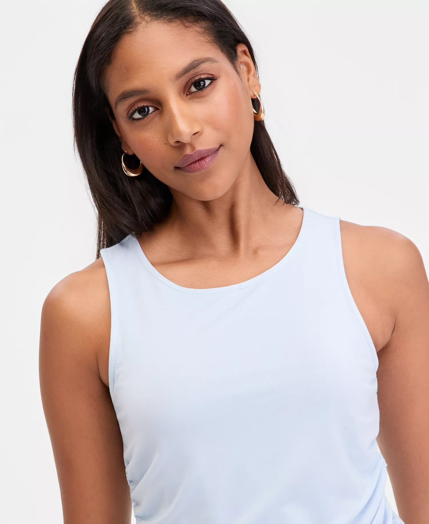 Women's Luxe-Layering Jersey Ruched Tank, Macy's Exclusive  - Bliss Blue - L