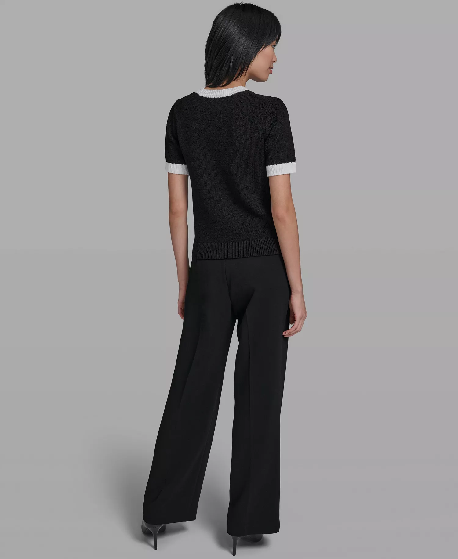 Women's Crew Neck Short-Sleeve Sweater - Black/soft White - L