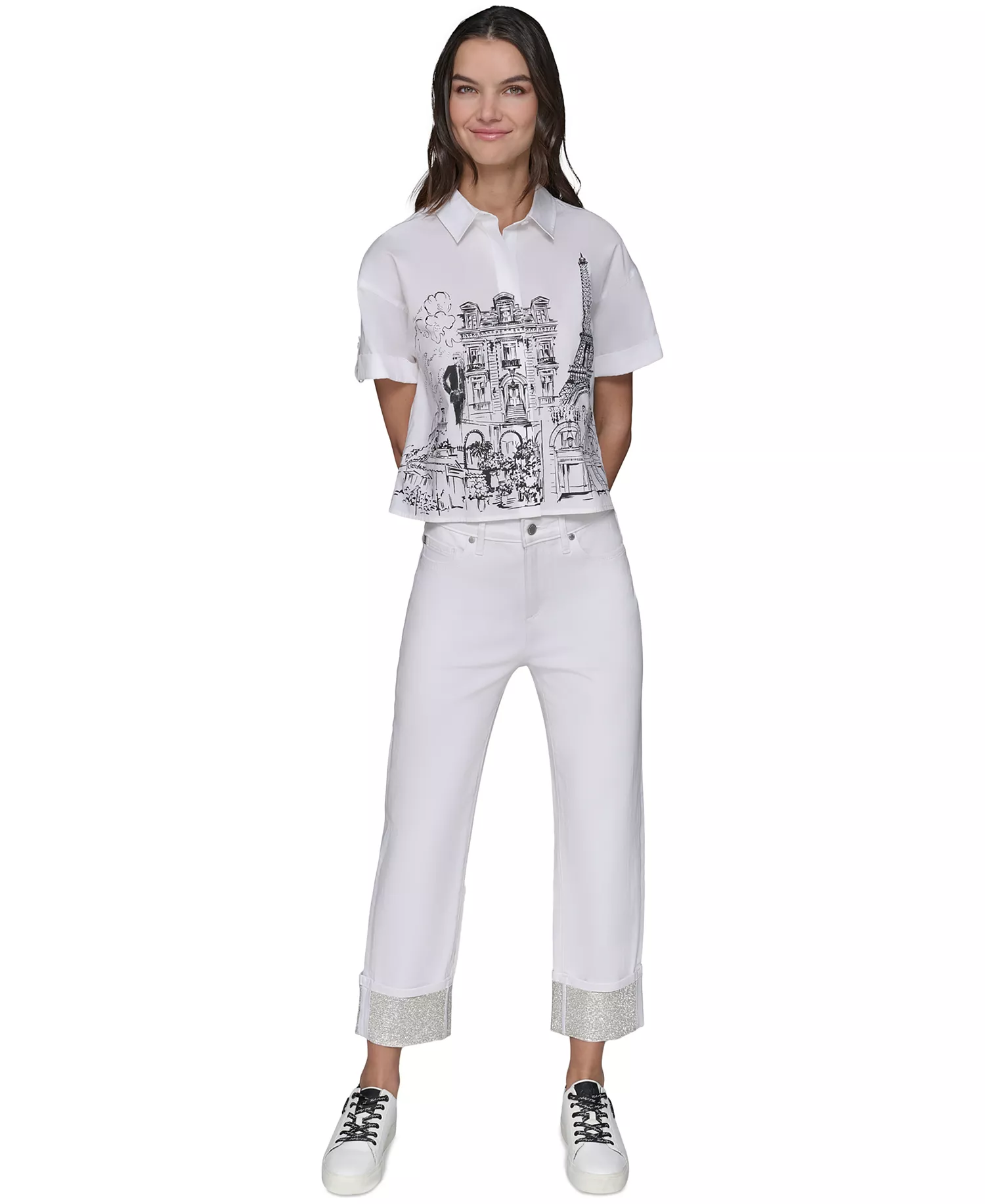 Women's Crystal-Cuff Jeans - White Denim - 0