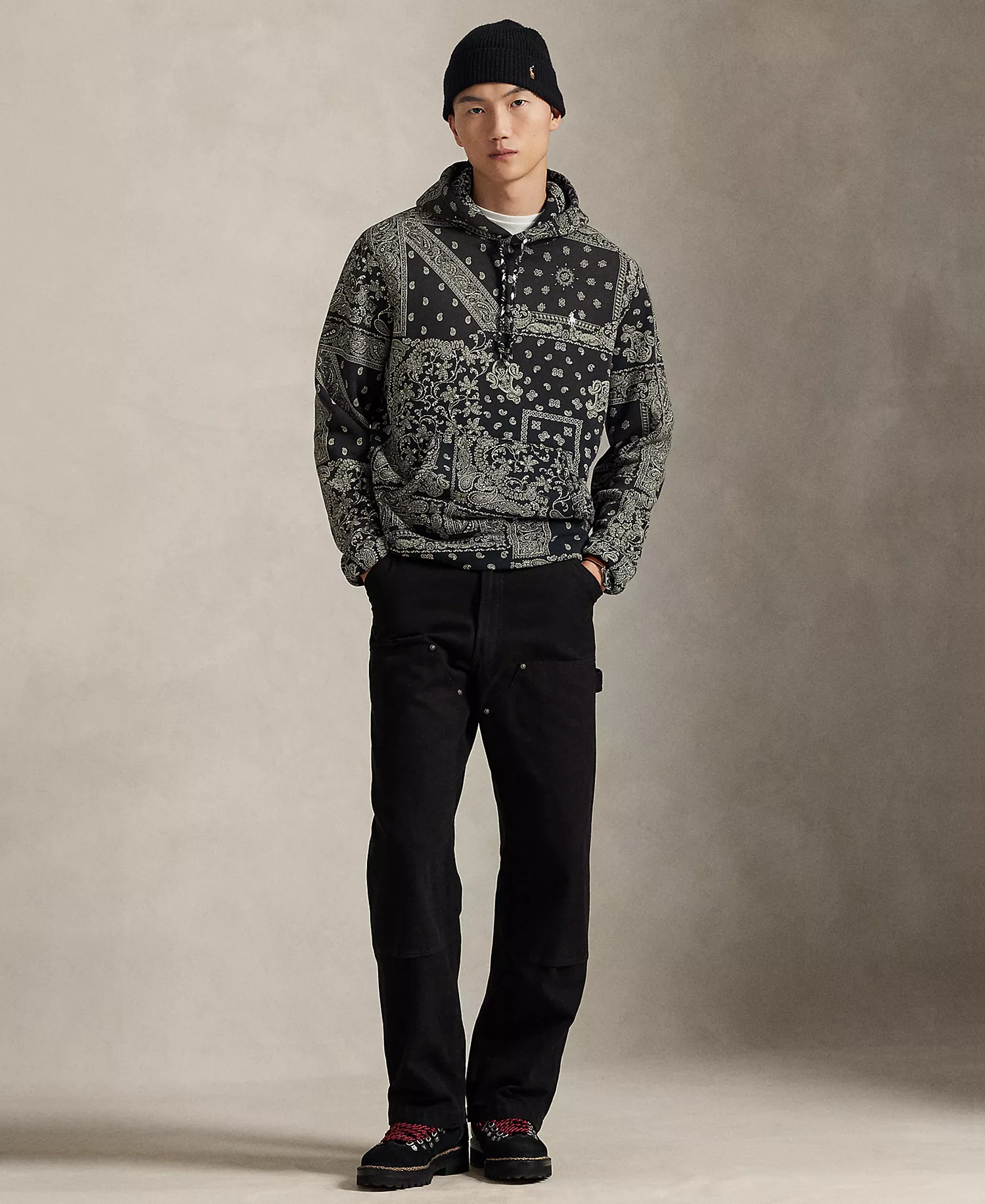 Men's Bandanna Print Hoodie - Black - S