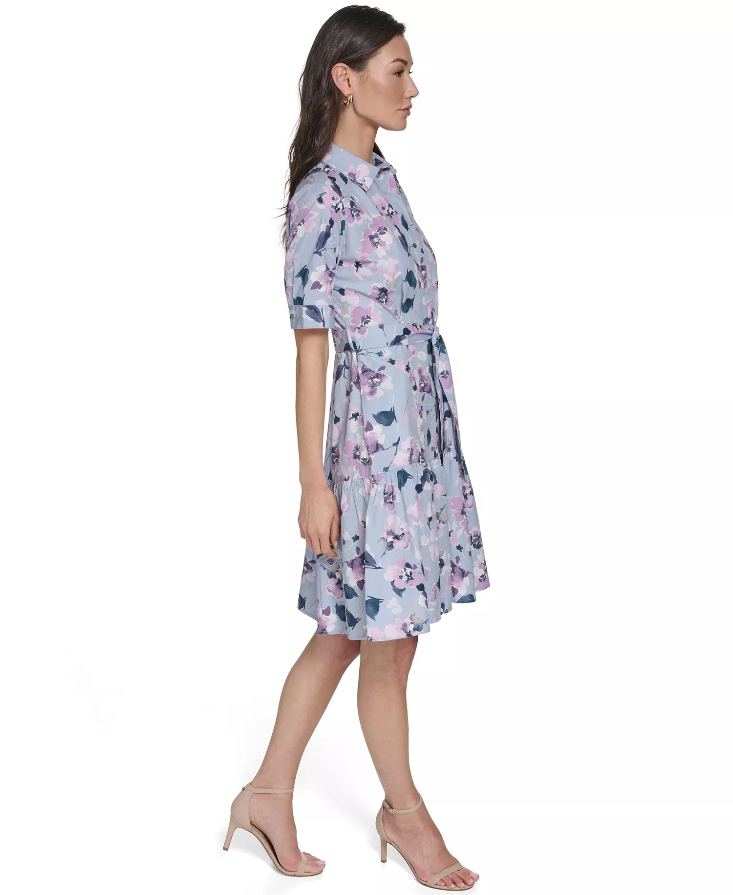 Women's Short-Sleeve Collared Shirt Dress - Slate Multi - 10