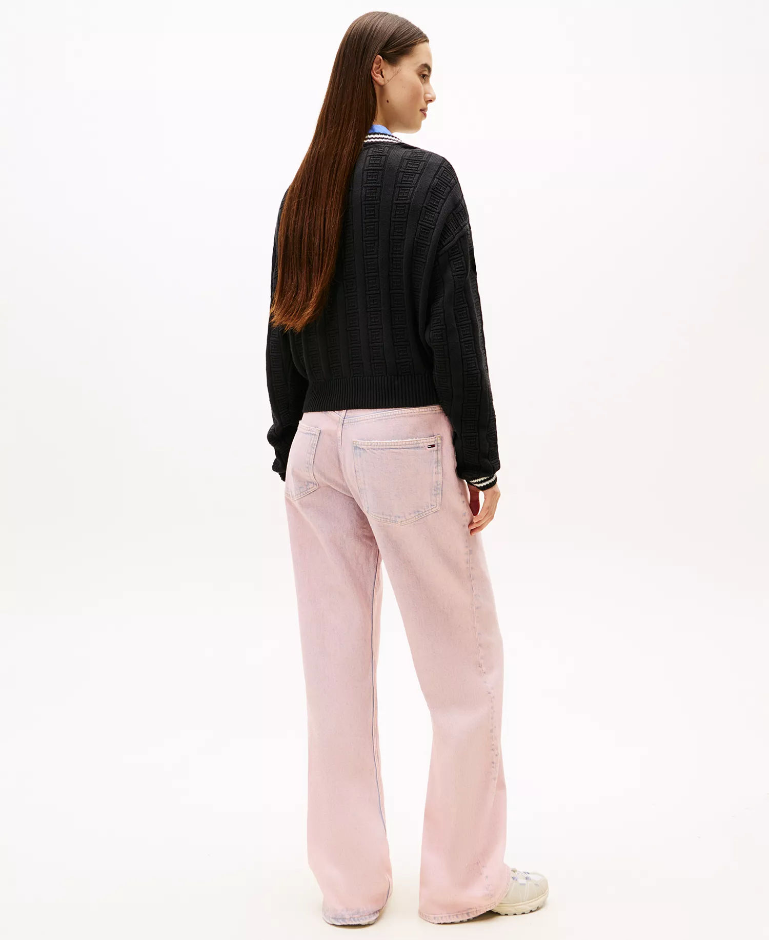 Women's Boxy Flag Cable Long-Sleeve Sweater - Black - L