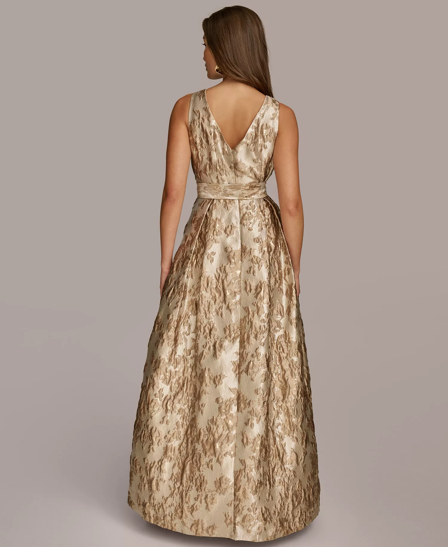 Women's Metallic Brocade Gown - Frost Beige - 10